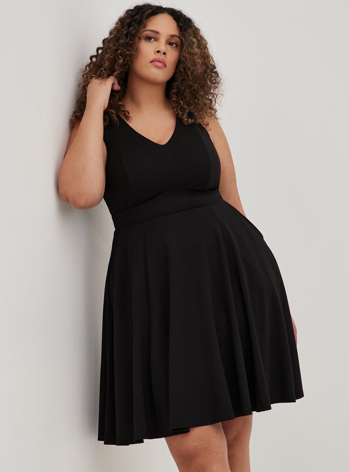 Plus Size - Contouring Fit & Flare Dress - Ponte Black - Torrid