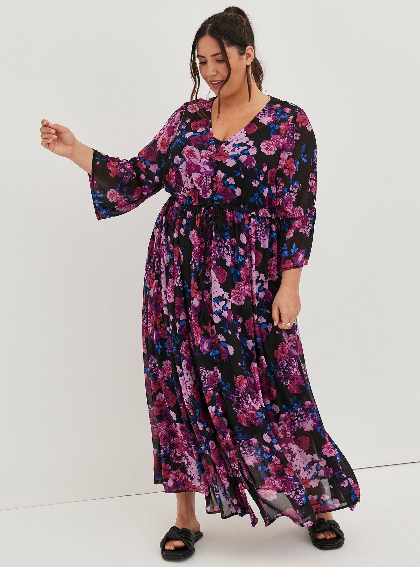 Maxi Chiffon Button-Up Dress, , hi-res