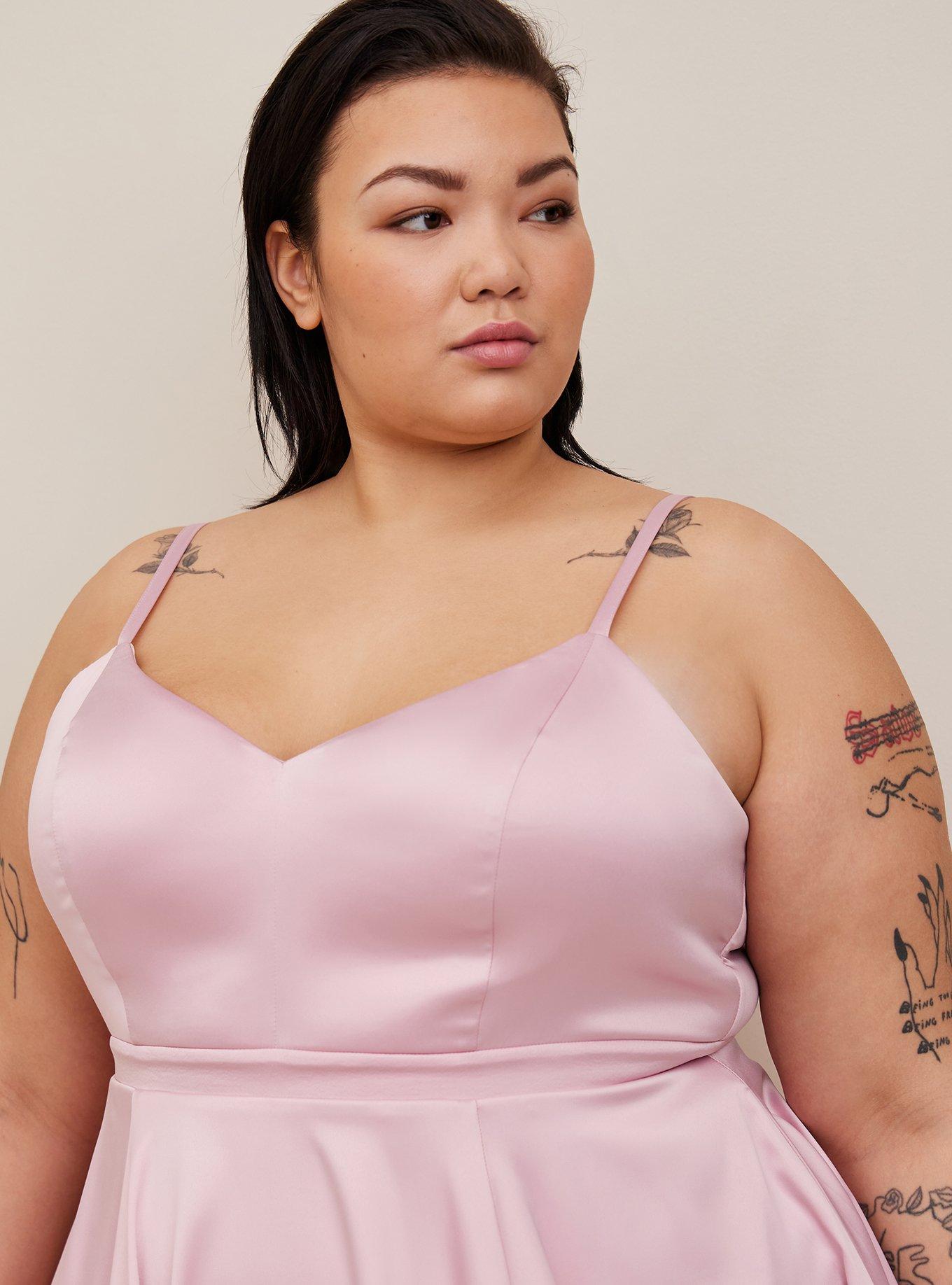 Plus Size Mini Satin Skater Dress, BLEACHED MAUVE, alternate