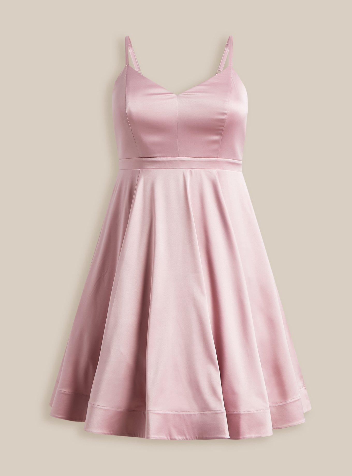Plus Size Mini Satin Skater Dress, BLEACHED MAUVE, hi-res