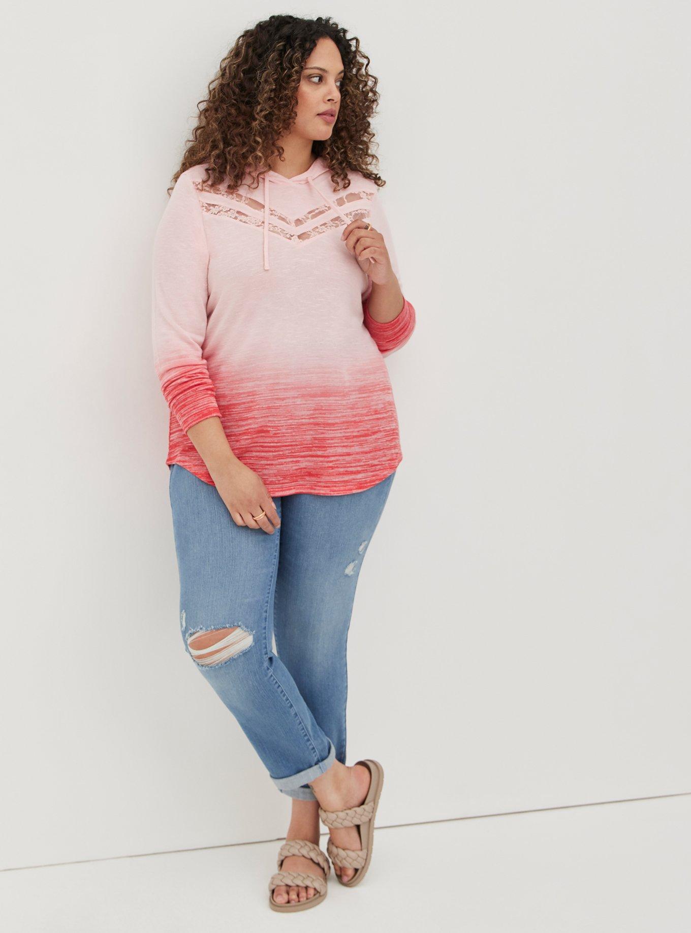 Plus Size Super Soft Plush Lace Inset Hoodie, OTHER PRINTS, alternate