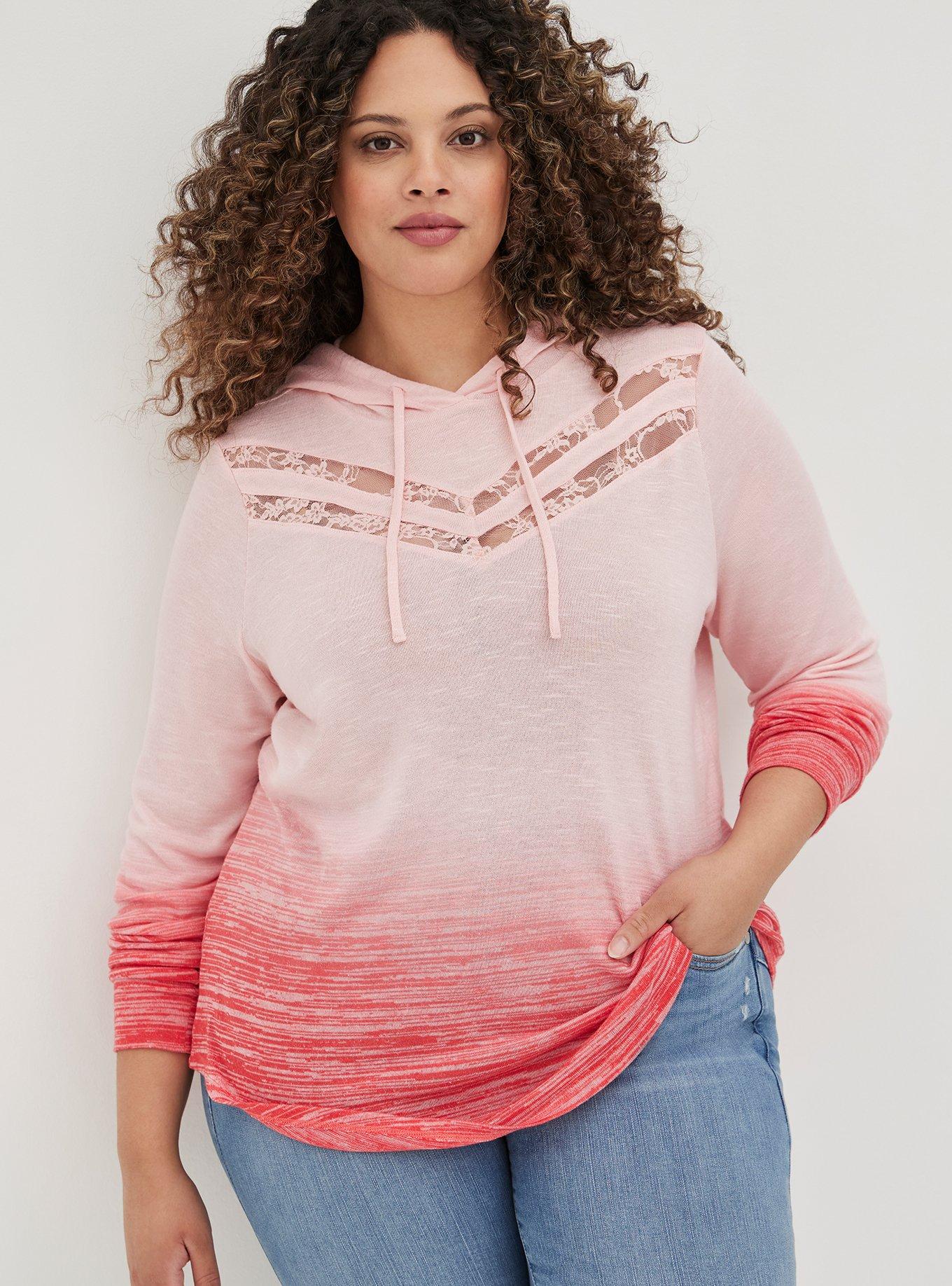 Plus Size Super Soft Plush Lace Inset Hoodie, OTHER PRINTS, hi-res