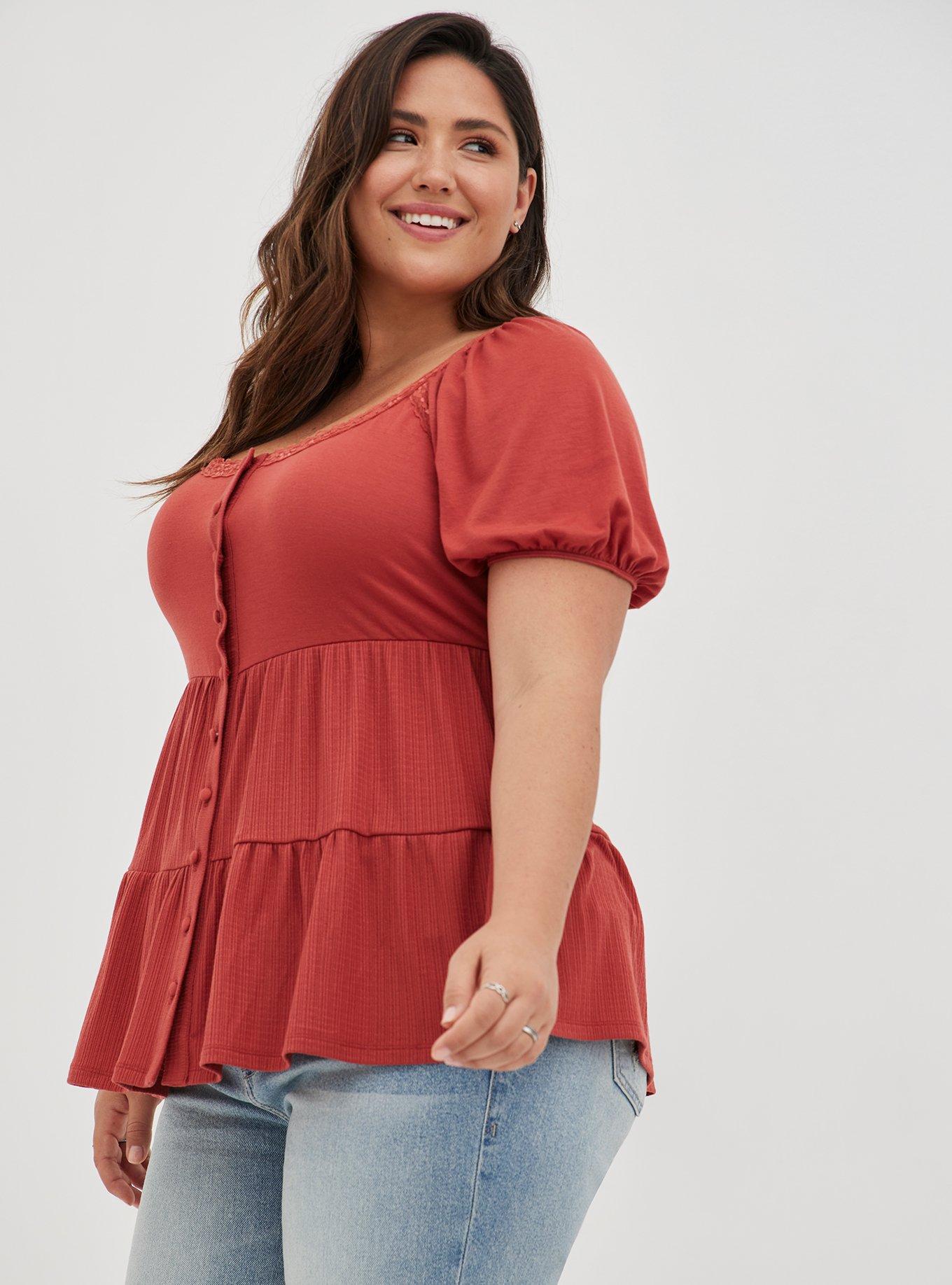 Plus Size Textured Jersey Scoop Neck Tiered Babydoll Top, , alternate