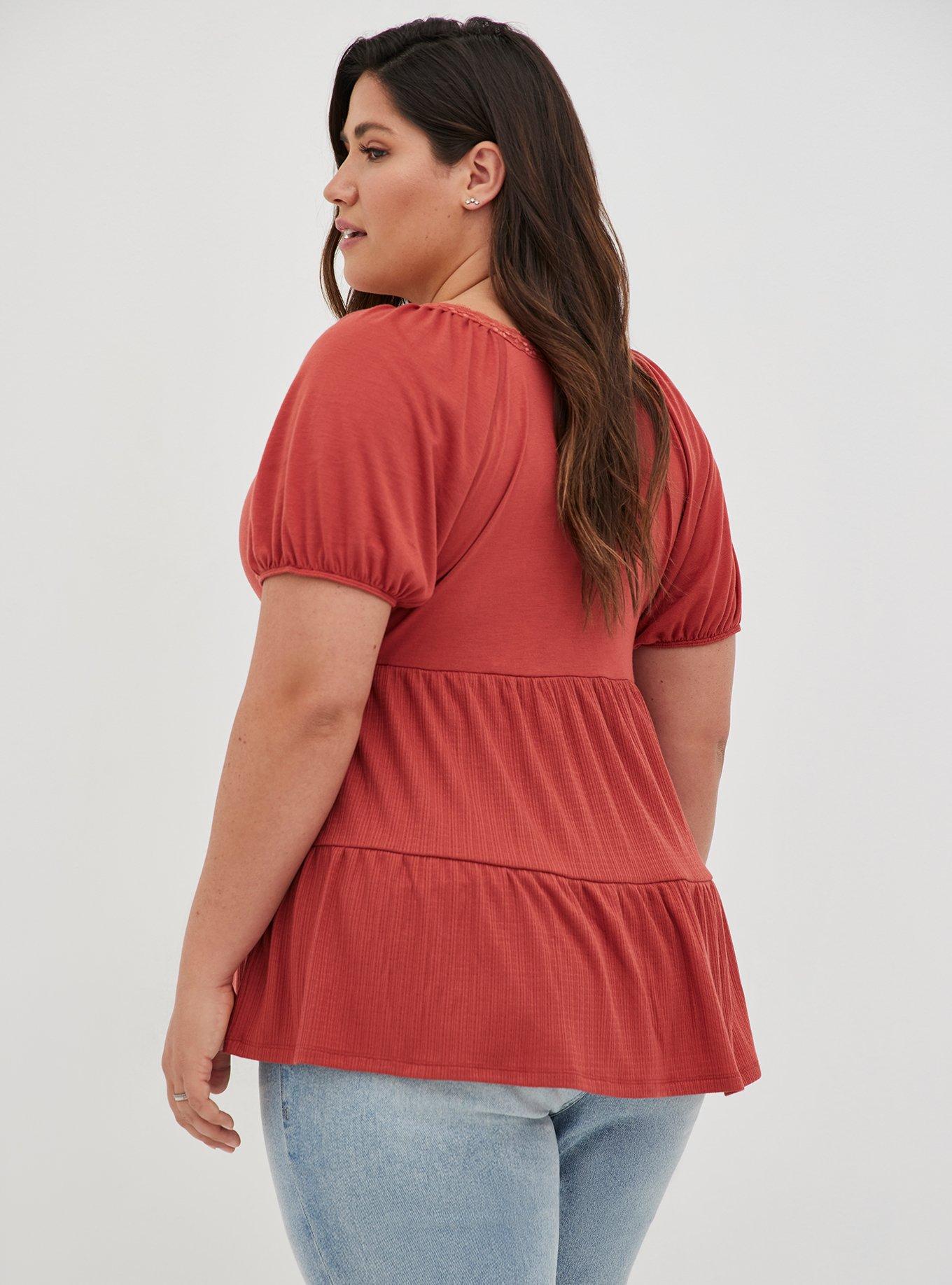 Plus Size Textured Jersey Scoop Neck Tiered Babydoll Top, , alternate
