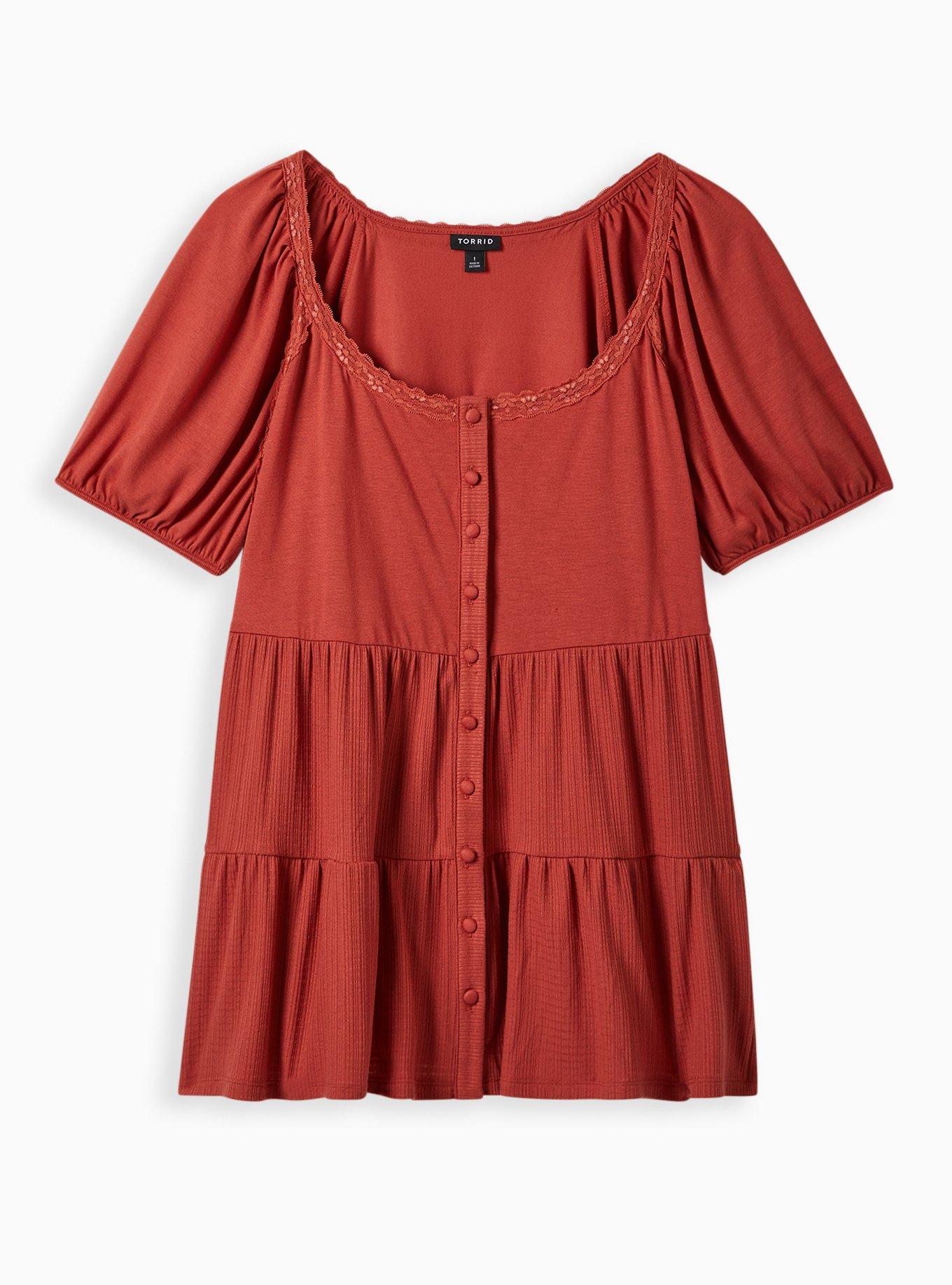 Plus Size Textured Jersey Scoop Neck Tiered Babydoll Top, , hi-res