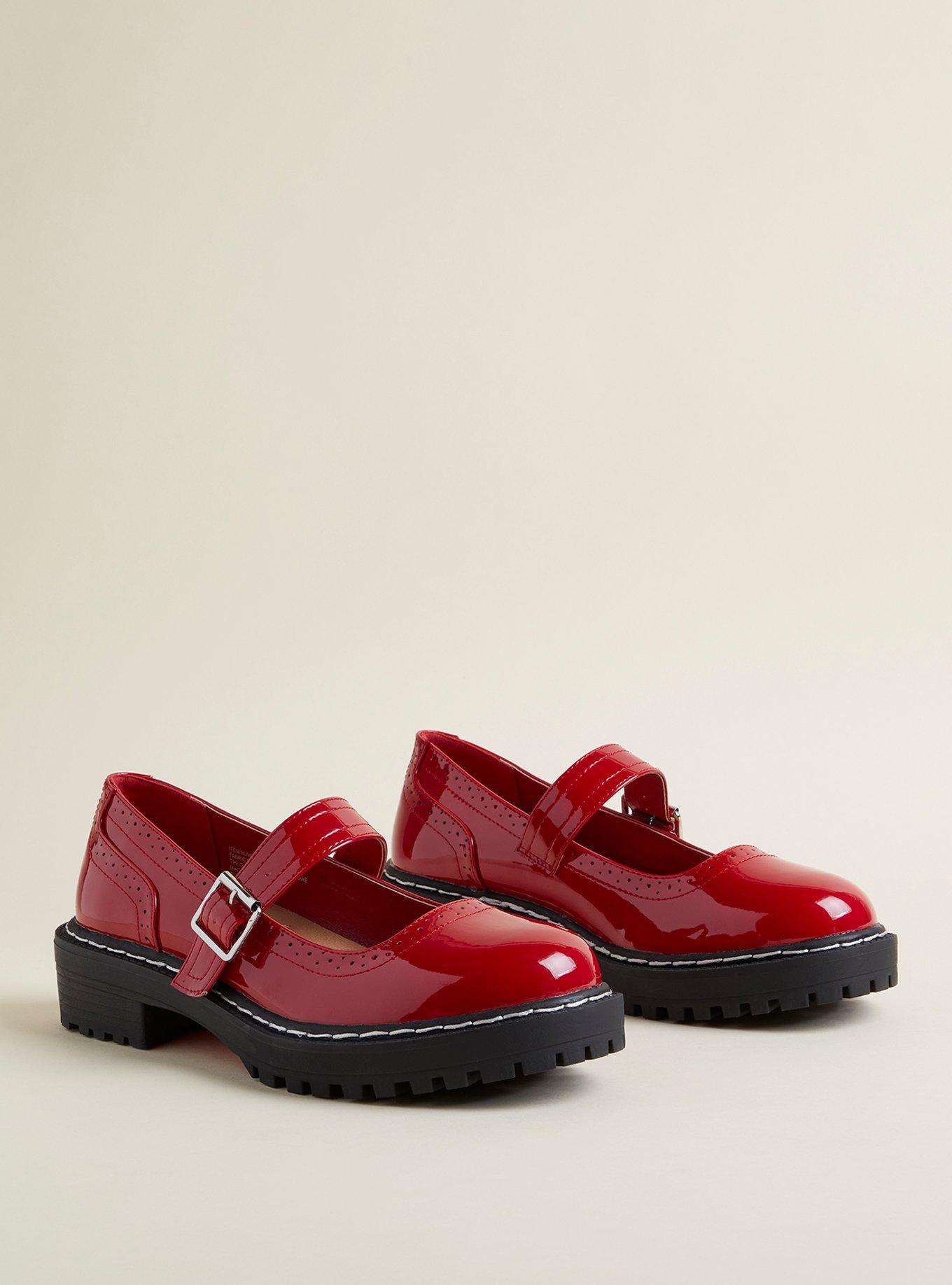 Red mary jane shoes flats on sale