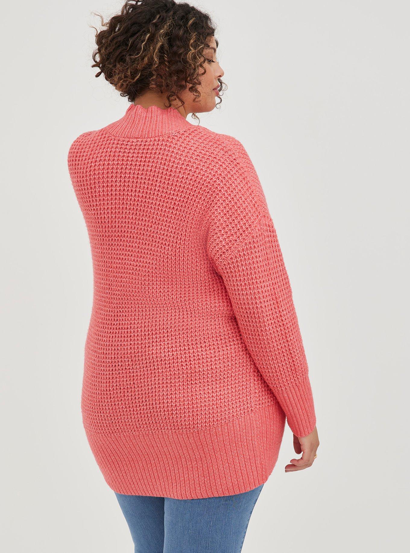 Waffle Cardigan Sweater, PINK, alternate