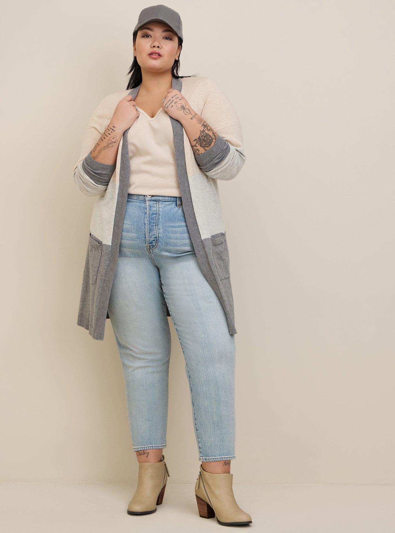 Plus Size Longline Open Front Cardigan - Cotton Colorblock, MULTI STRIPE, alternate