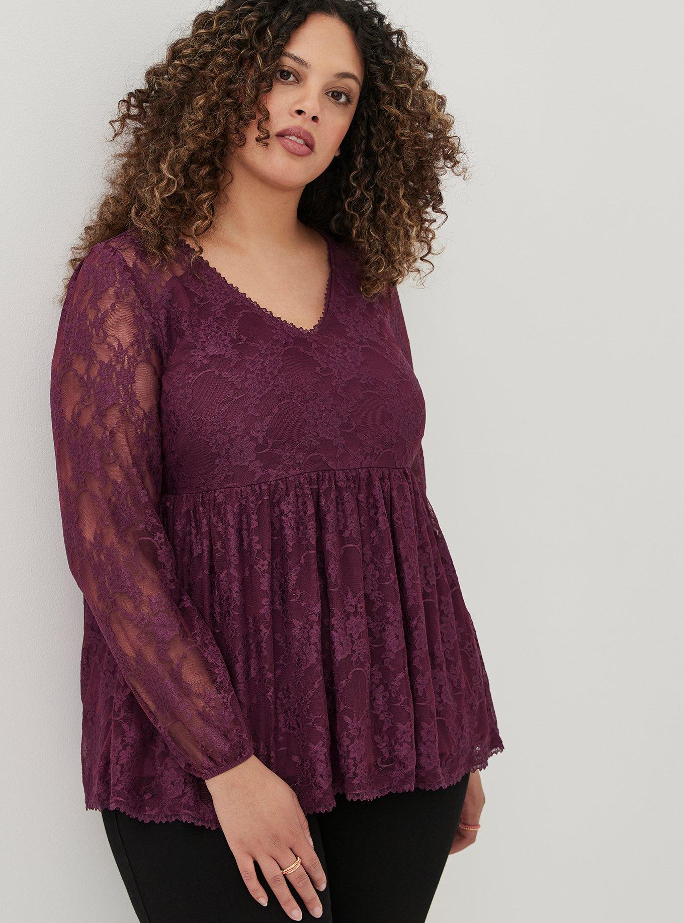 BNWT Torrid Plus Size 2 (18/20) Lavender Purple Lace Tiered Babydoll Tunic  Top