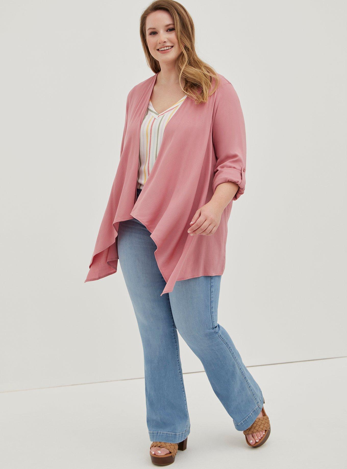 Drape Kimono - Textured Stretch Rayon Pink, DUSTY ROSE, hi-res