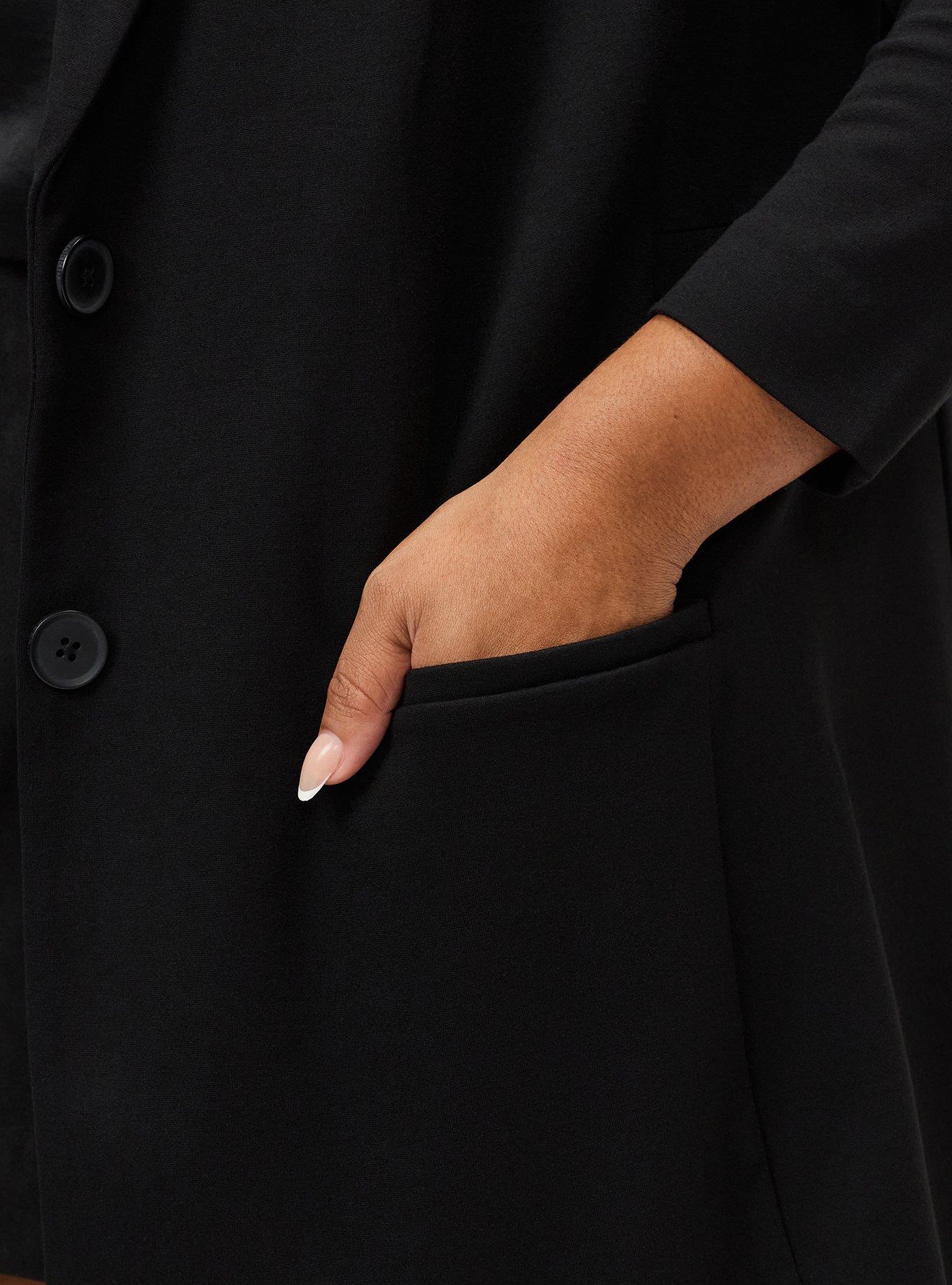 Plus Size Lightweight Ponte Longline Blazer, DEEP BLACK, alternate