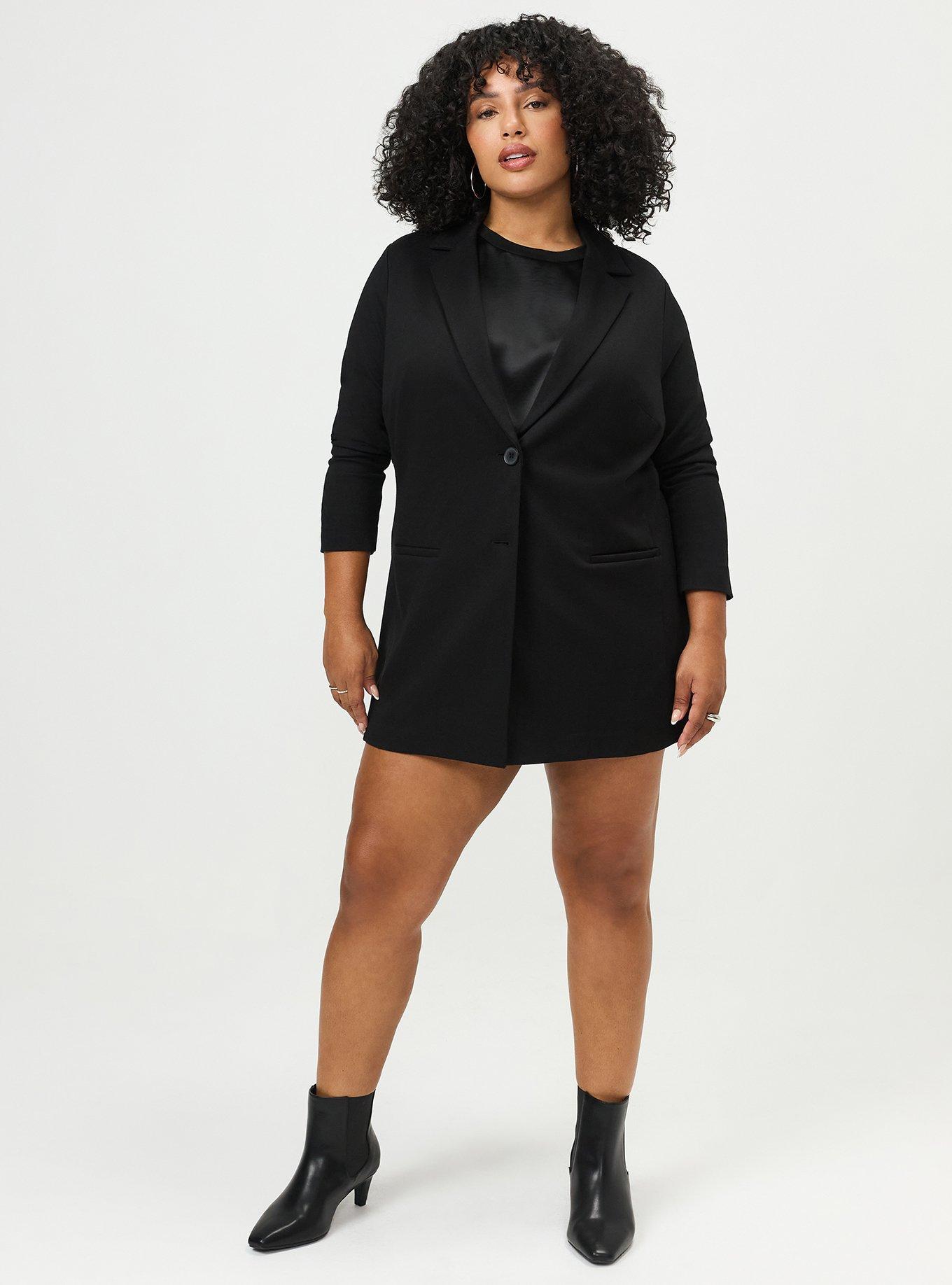Plus Size Lightweight Ponte Longline Blazer, DEEP BLACK, alternate