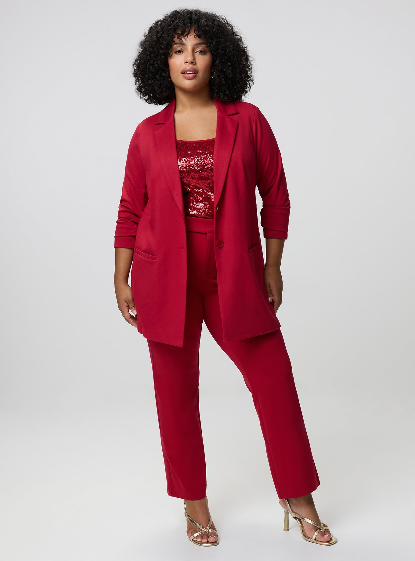 Plus Size Lightweight Ponte Longline Blazer, JESTER RED, alternate