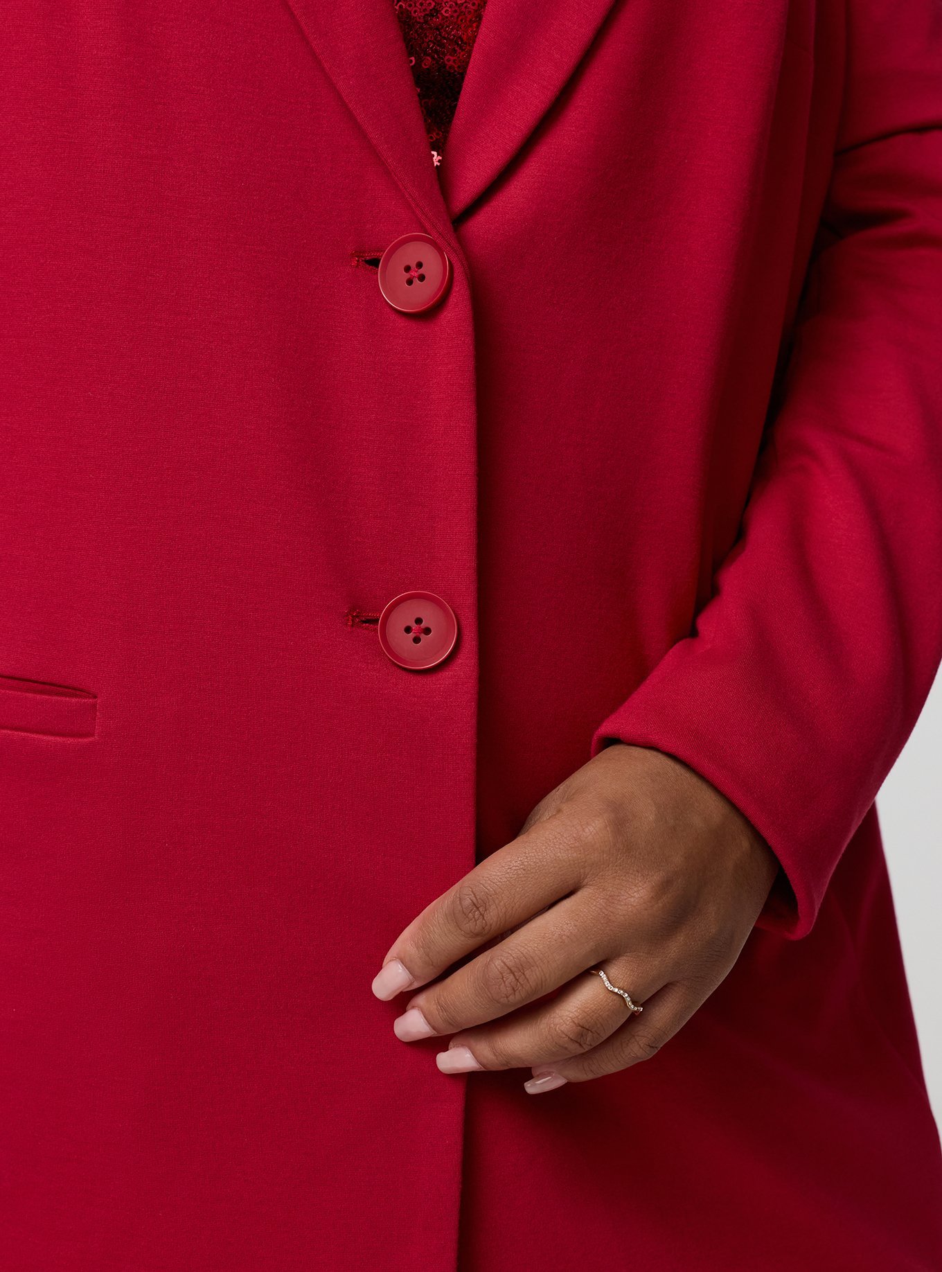 Plus Size Lightweight Ponte Longline Blazer, JESTER RED, alternate