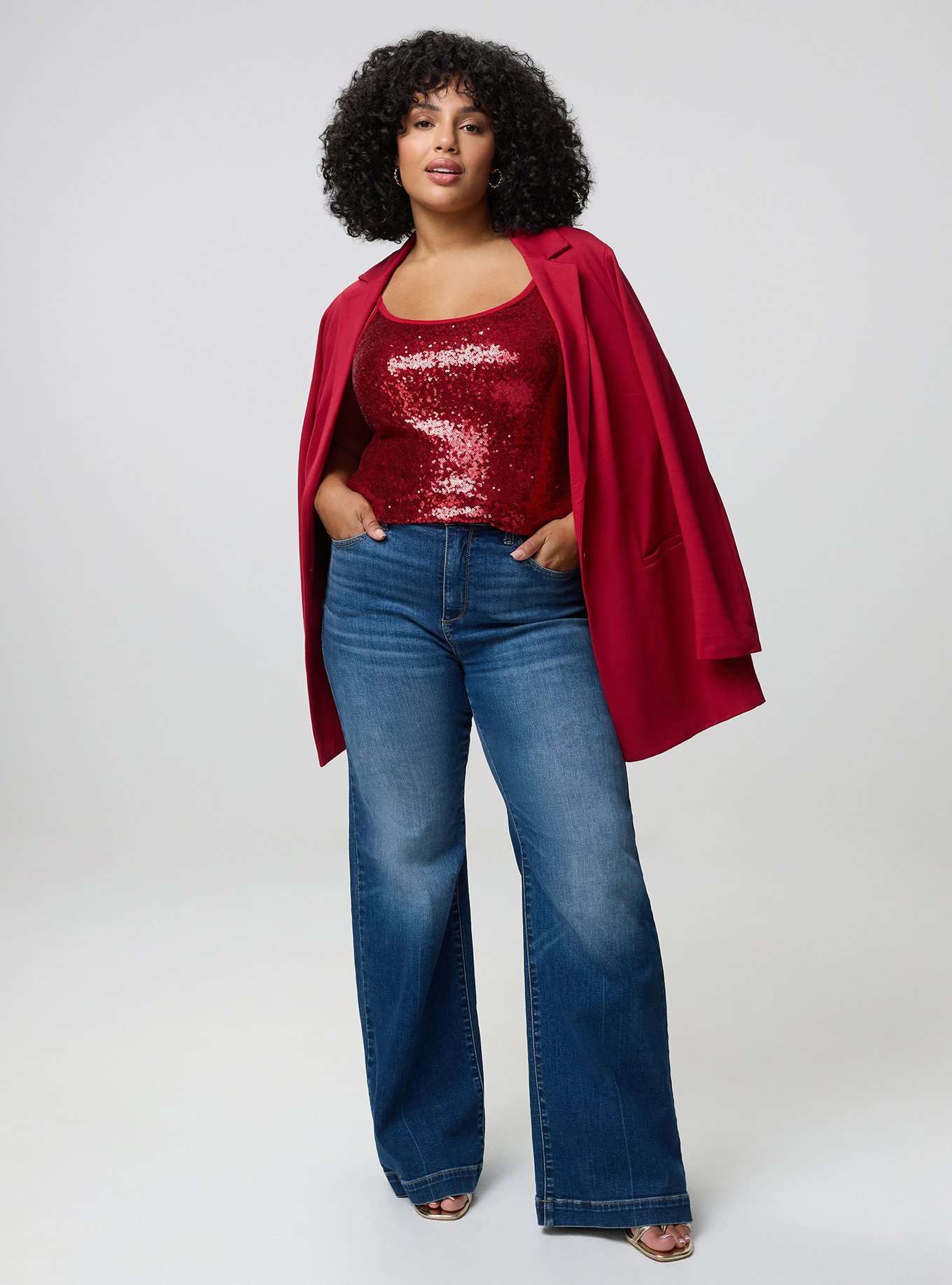 Plus Size Lightweight Ponte Longline Blazer, JESTER RED, alternate