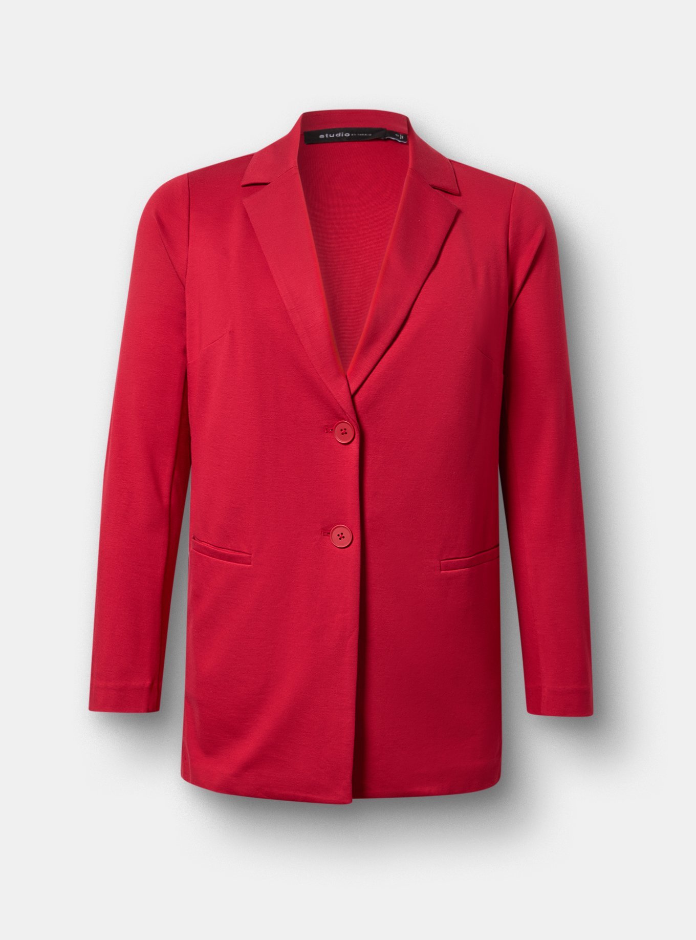Plus Size Lightweight Ponte Longline Blazer, JESTER RED, hi-res