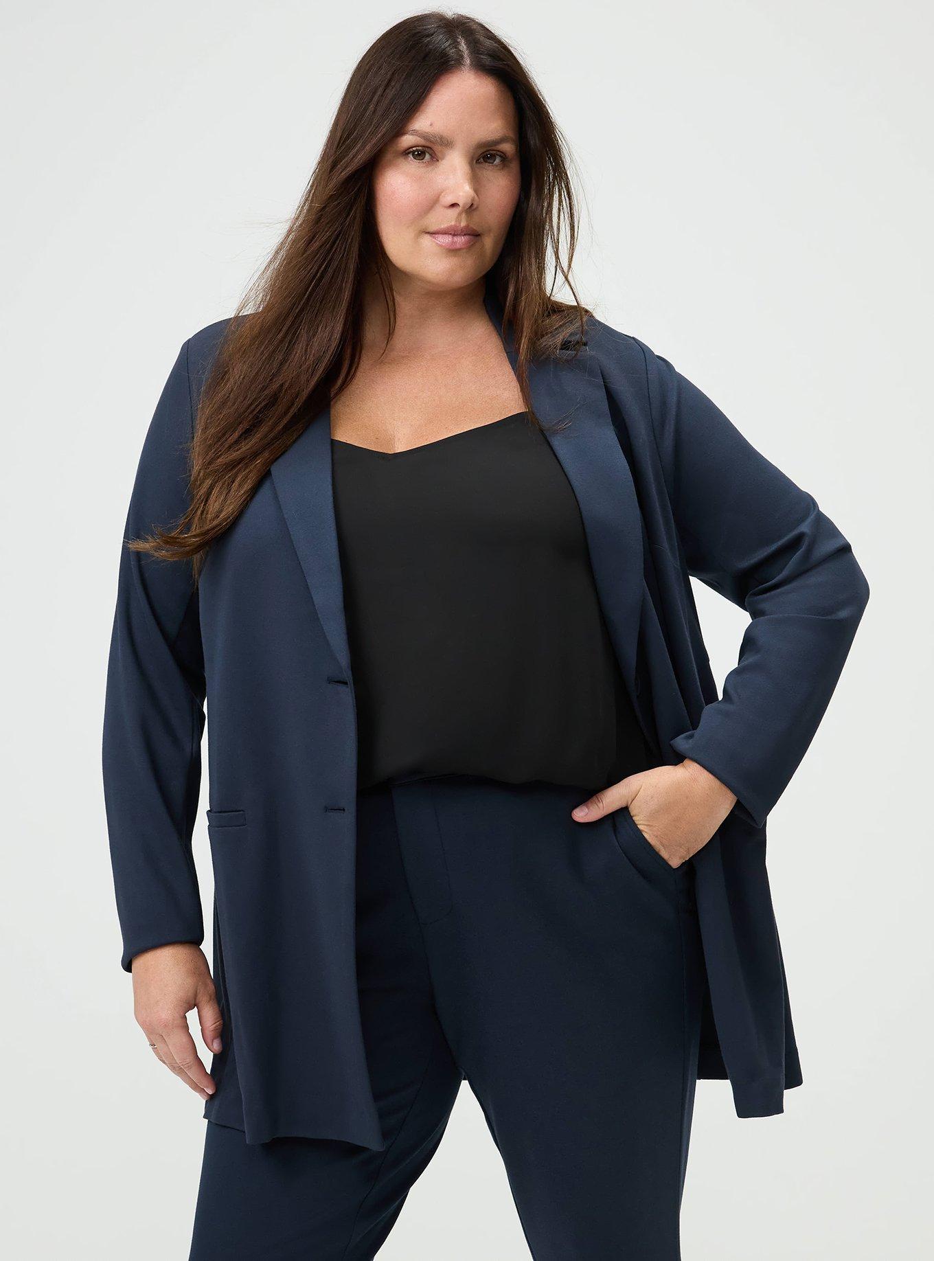 Plus Size Lightweight Ponte Longline Blazer, TOTAL ECLIPSE, alternate