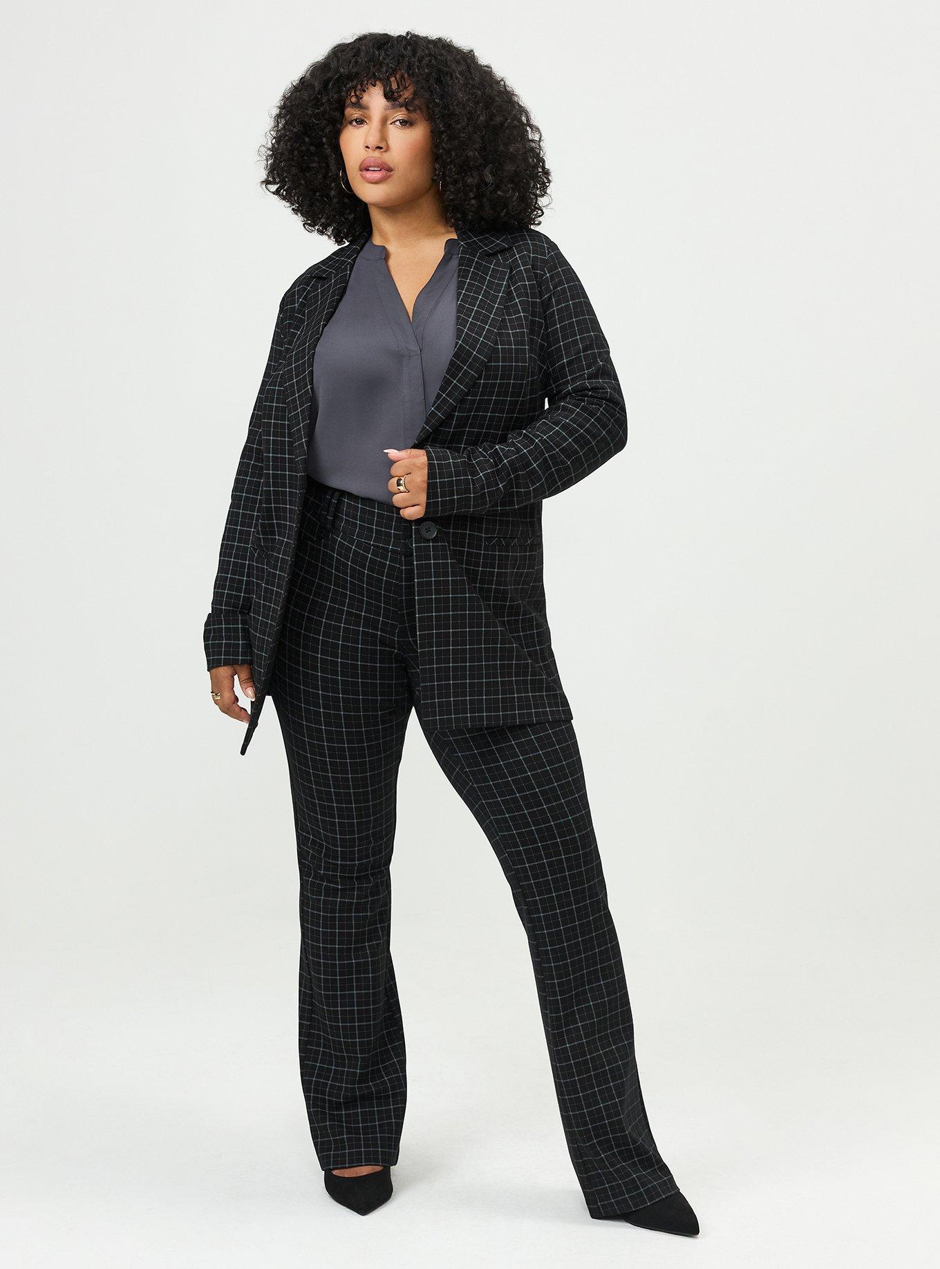 Plus Size Lightweight Ponte Longline Blazer, ROCKWELL PLAID BLACK, alternate