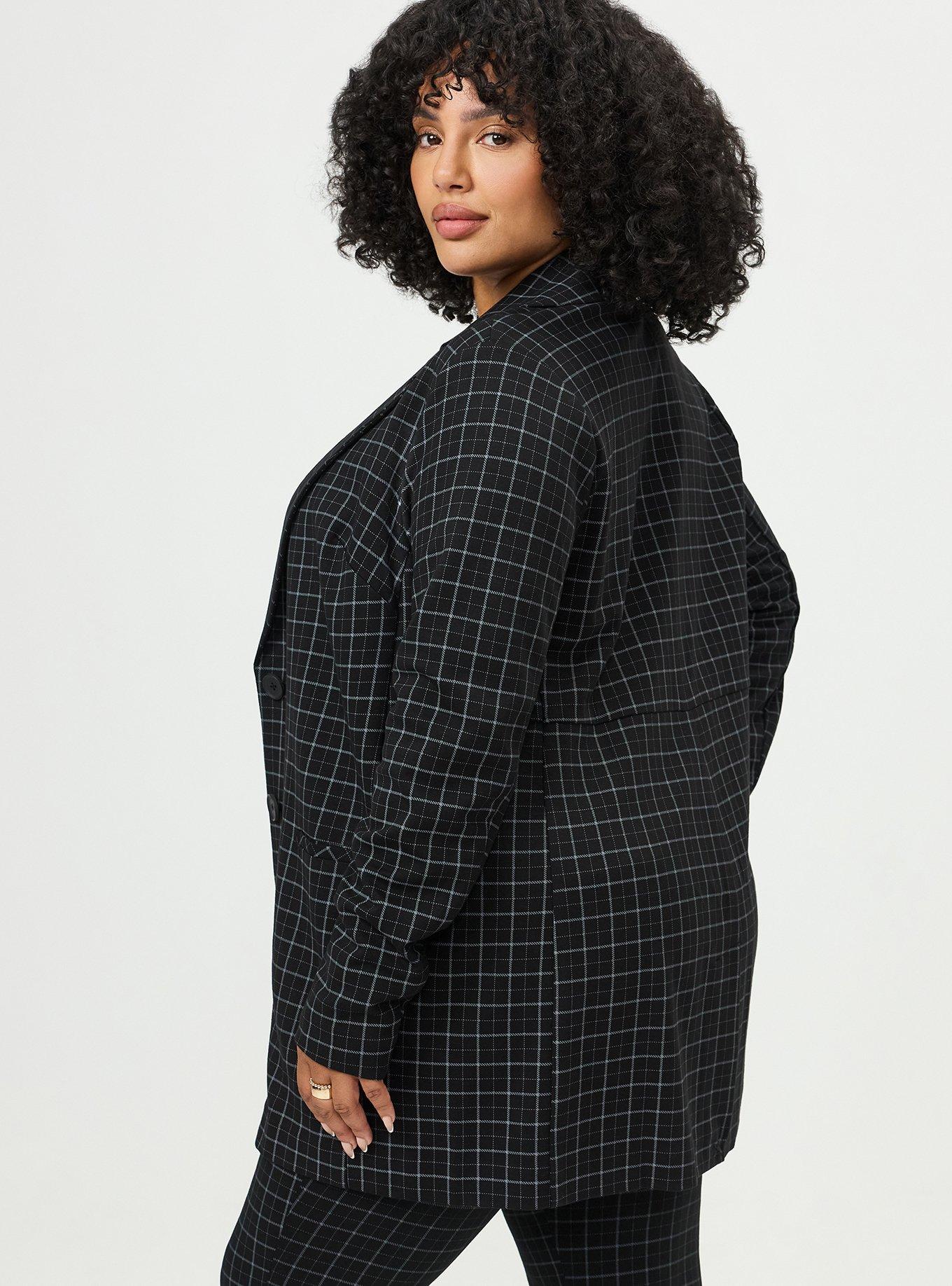 Plus Size Lightweight Ponte Longline Blazer, ROCKWELL PLAID BLACK, alternate