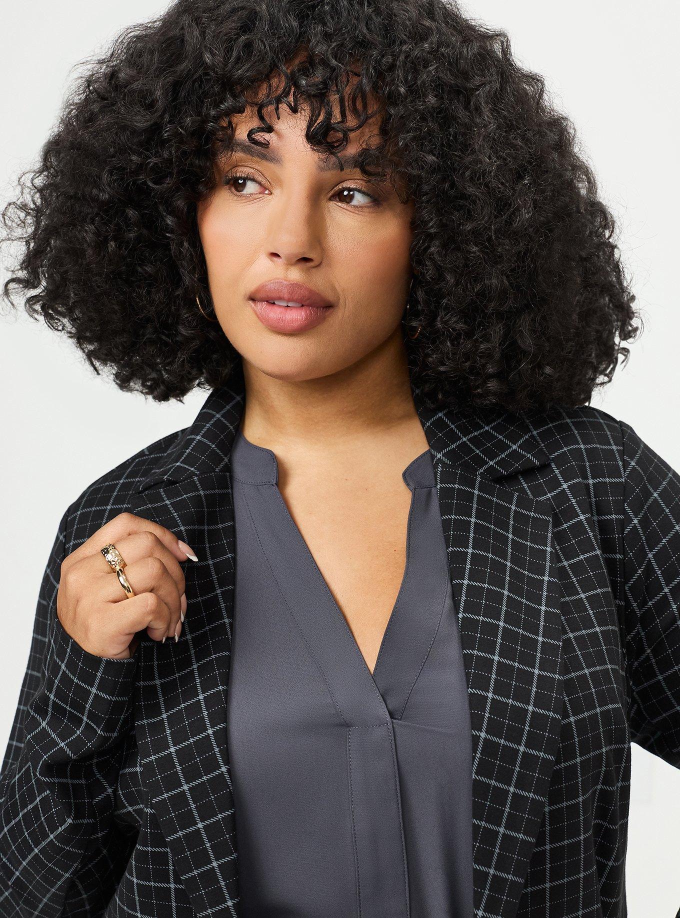Plus Size Lightweight Ponte Longline Blazer, ROCKWELL PLAID BLACK, alternate