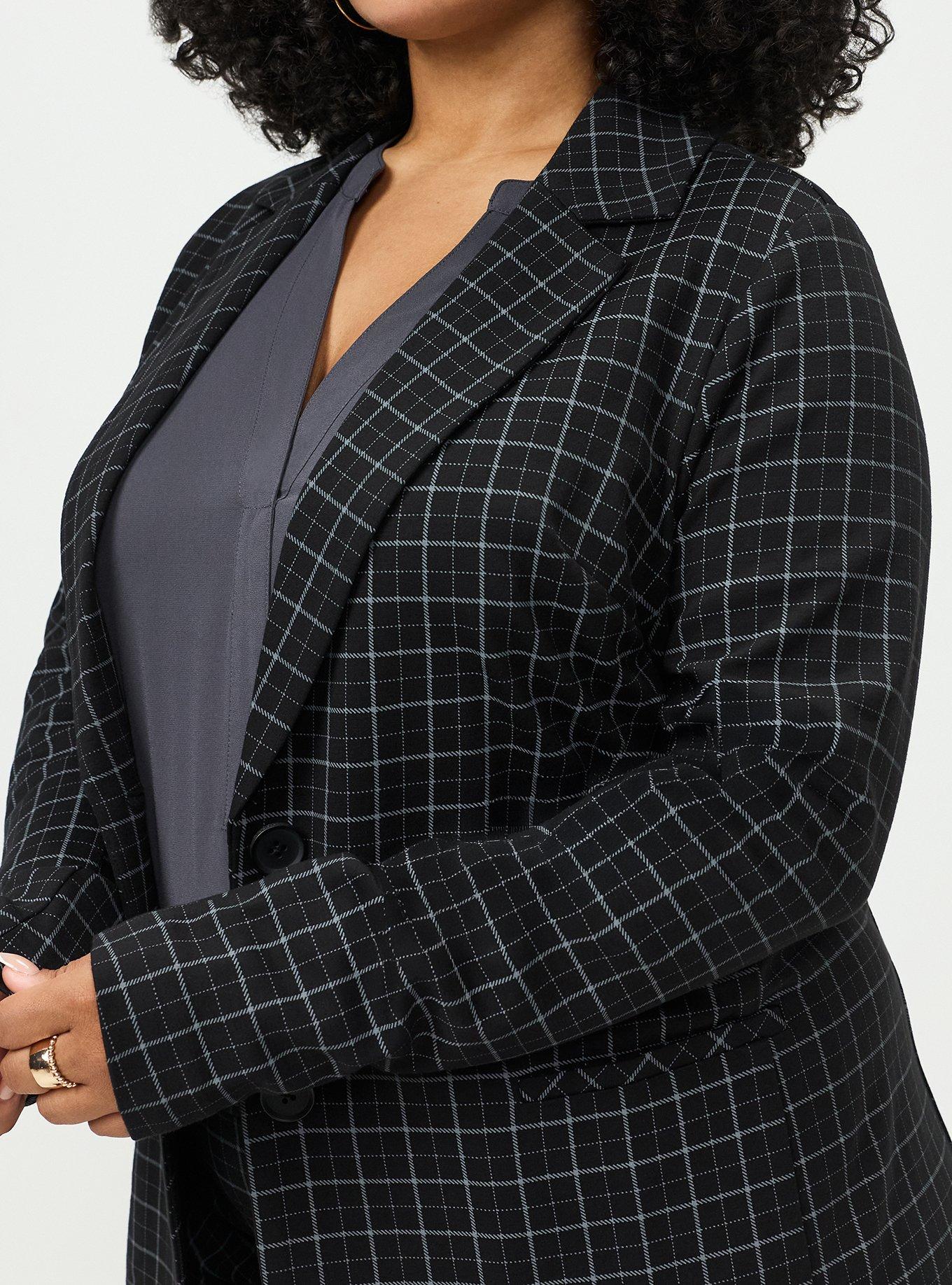 Plus Size Lightweight Ponte Longline Blazer, ROCKWELL PLAID BLACK, alternate