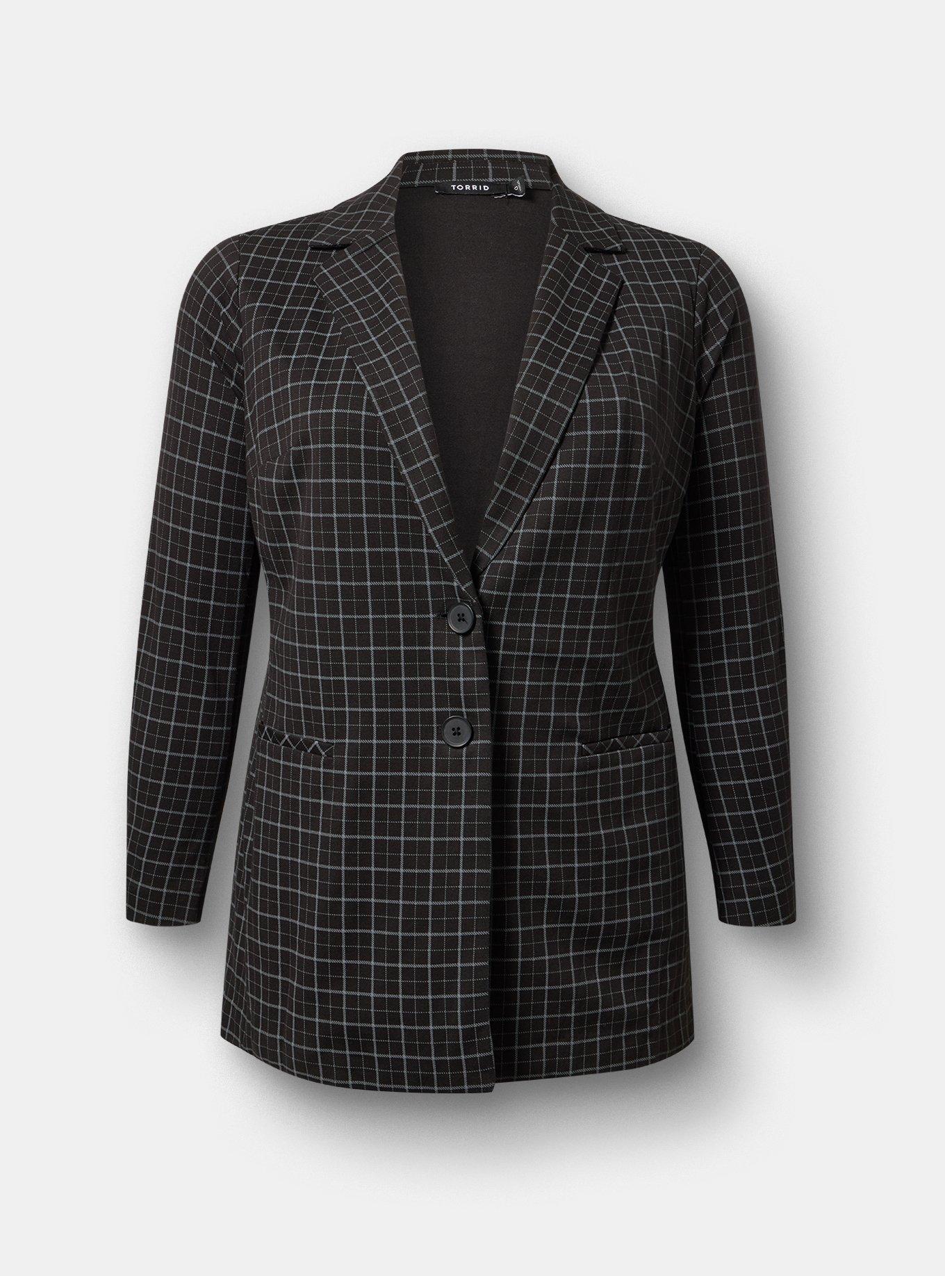 Lightweight Ponte Longline Blazer, ROCKWELL PLAID BLACK, flat