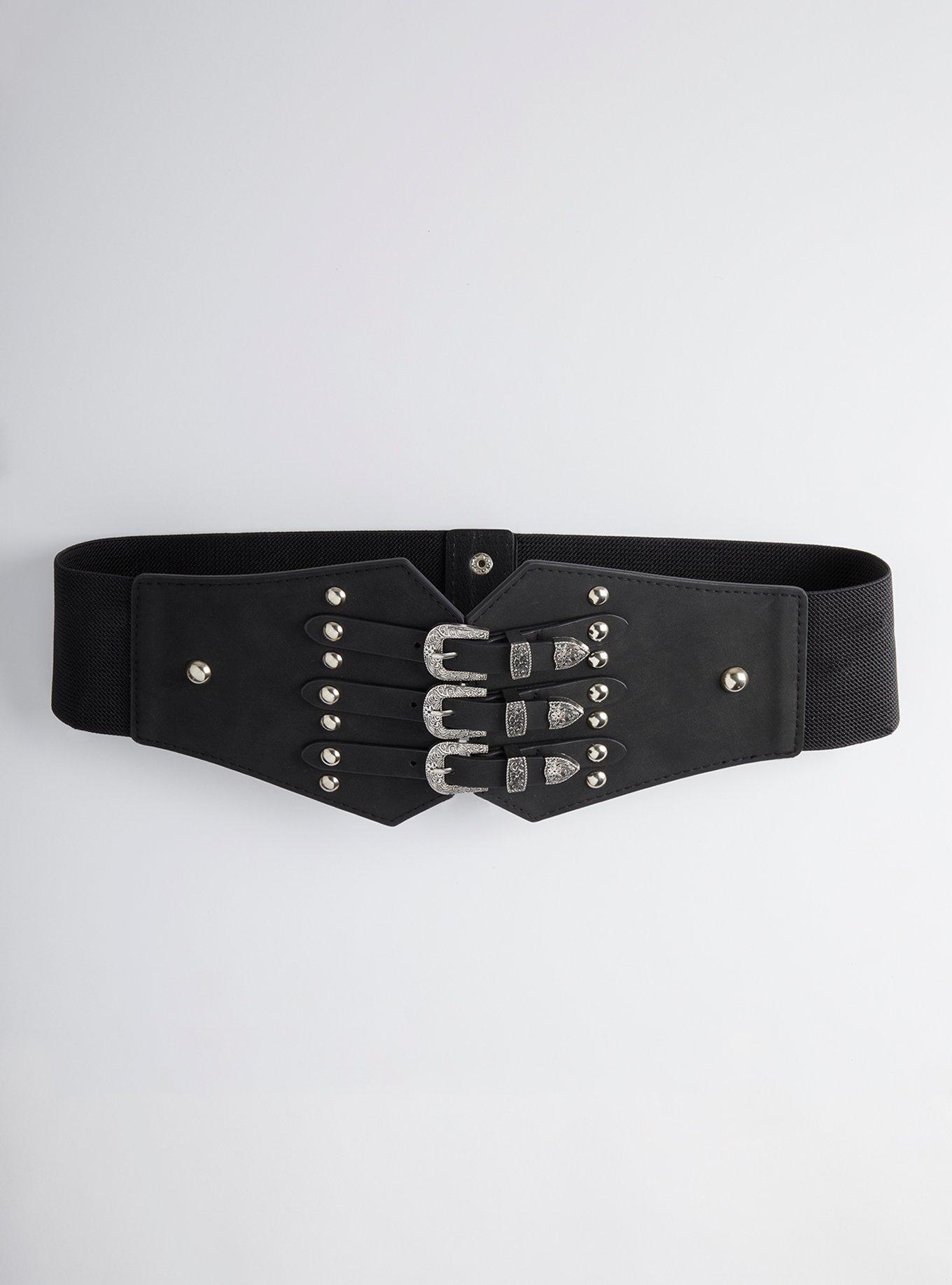 Plus Size - Triple Buckle Waist Belt - Faux Leather Black - Torrid