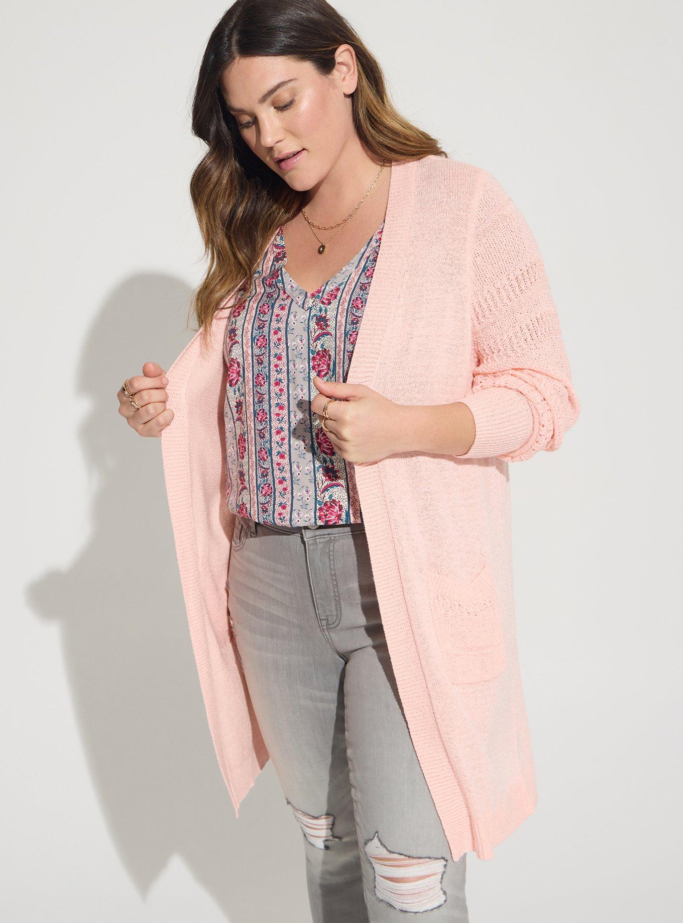 Plus Size Duster Open Front Stitch Detail Sweater Torrid