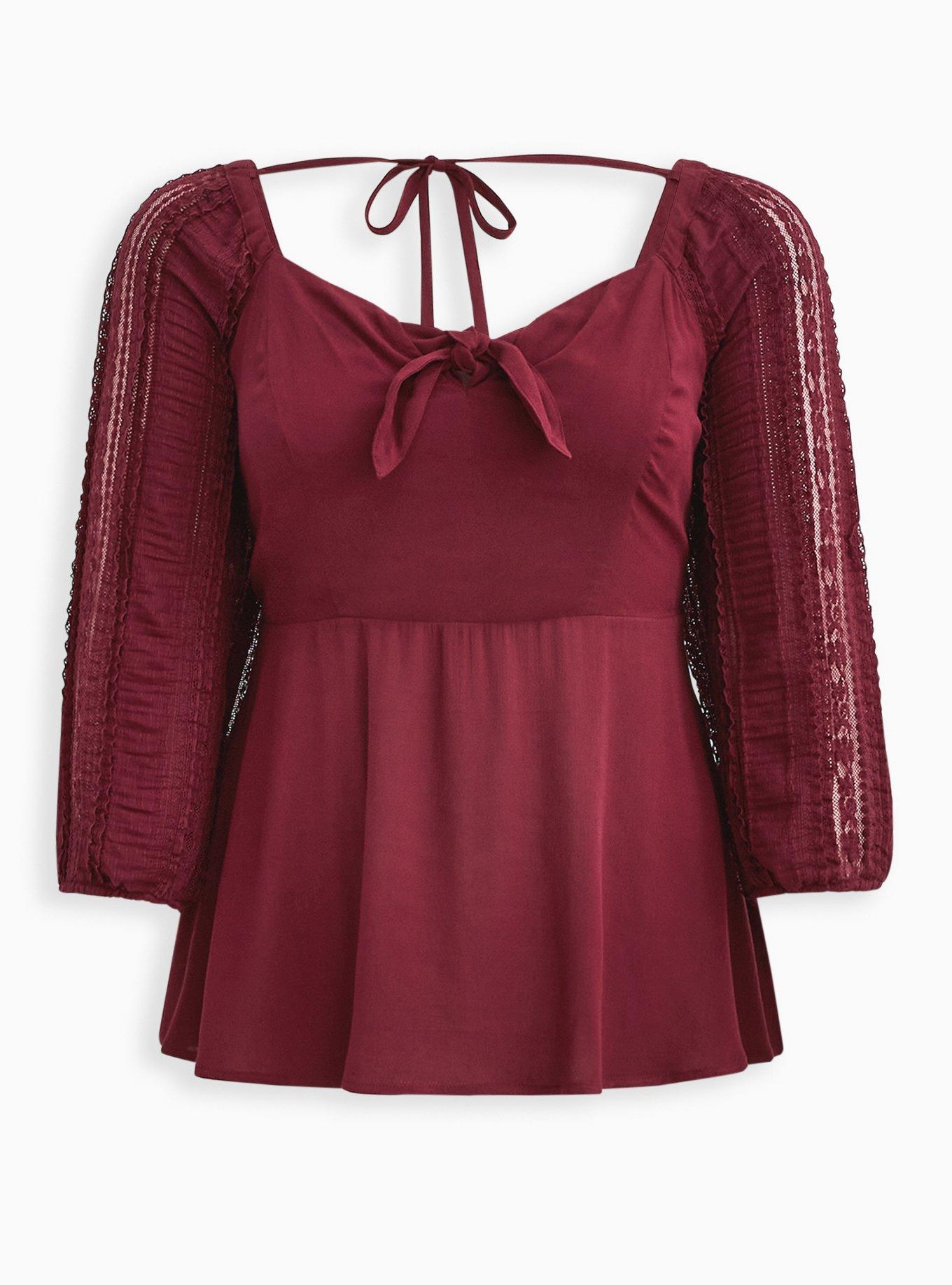 Plus Size Peplum Rayon Crepe Embroidered Sleeve Top Torrid