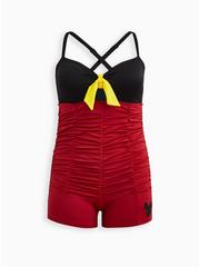 Plus Size Tie Front Romper - Disney Mickey Mouse, RED BLACK, hi-res