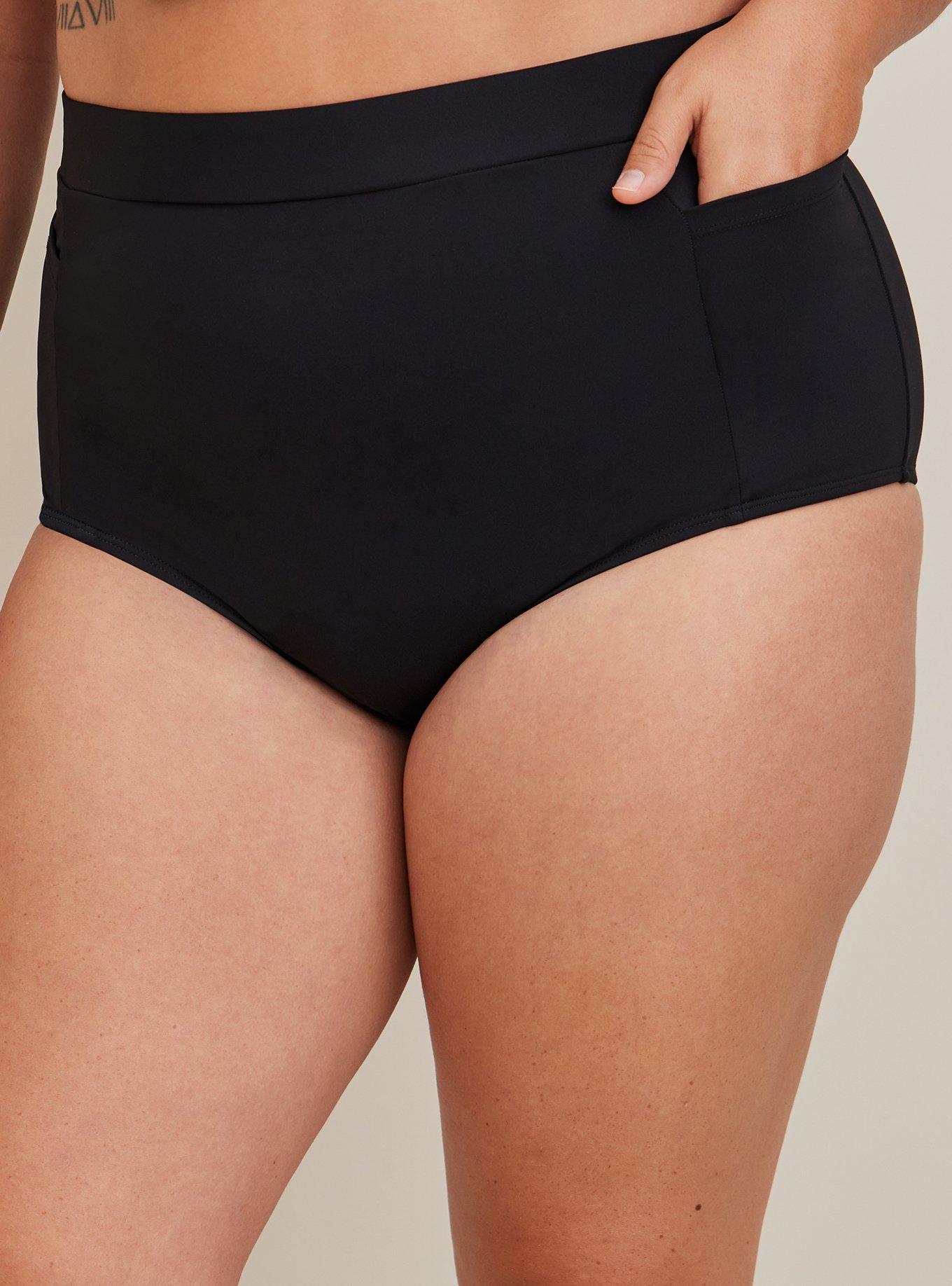 Plus Size High Waist Active Swim Brief - Matte Black, DEEP BLACK, alternate