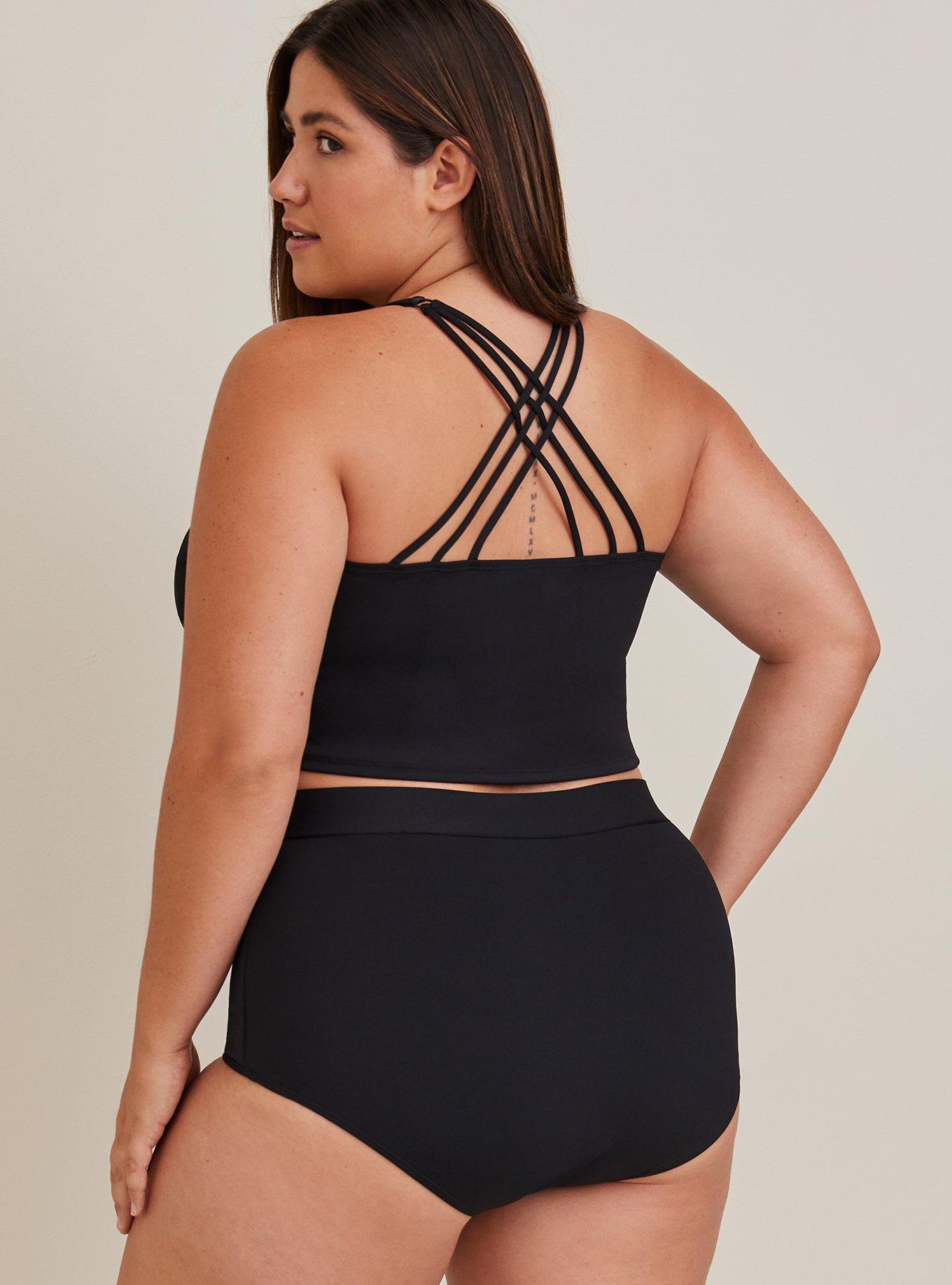 Plus Size High Waist Active Swim Brief - Matte Black, DEEP BLACK, alternate