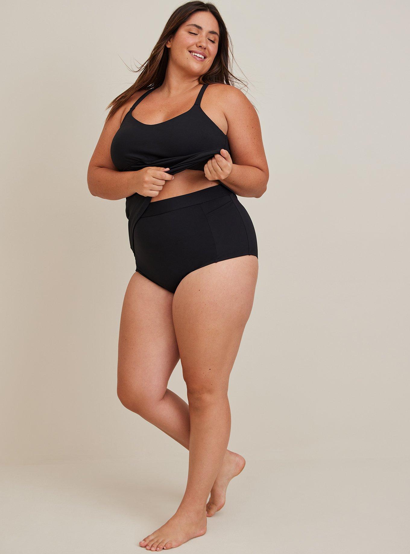 Plus Size High Waist Active Swim Brief - Matte Black, DEEP BLACK, hi-res