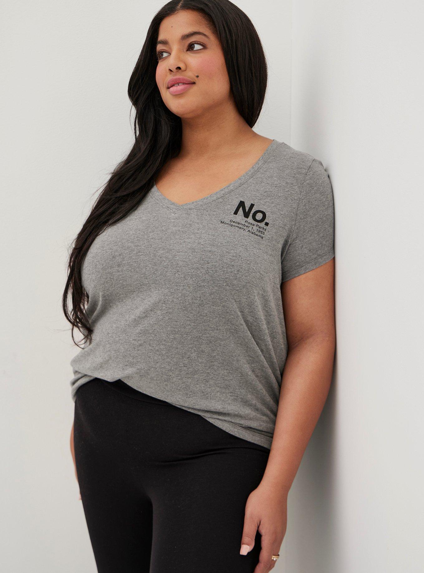 #TorridStrong Classic Fit V-Neck Tee - Rosa Parks No Grey, MEDIUM HEATHER GREY, alternate