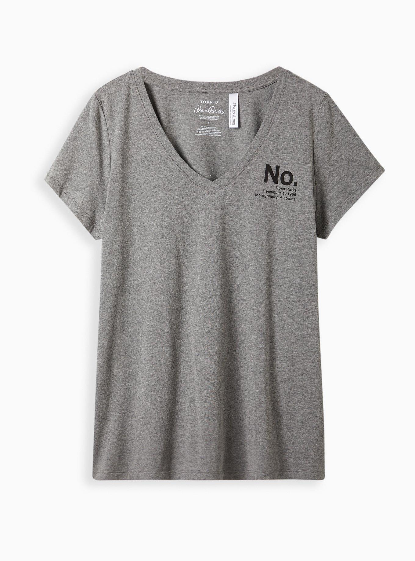#TorridStrong Classic Fit V-Neck Tee - Rosa Parks No Grey, MEDIUM HEATHER GREY, hi-res