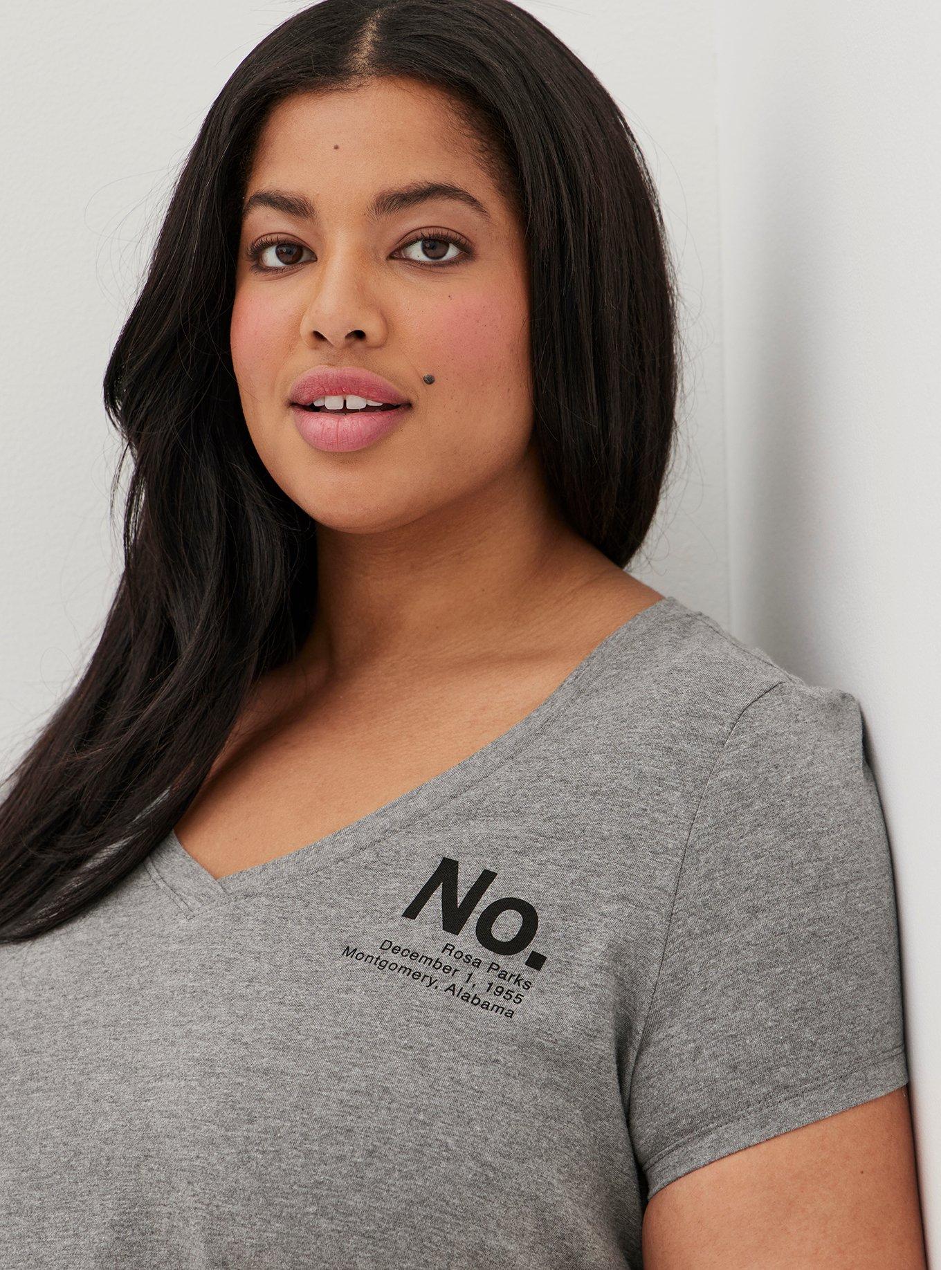 #TorridStrong Classic Fit V-Neck Tee - Rosa Parks No Grey, MEDIUM HEATHER GREY, hi-res