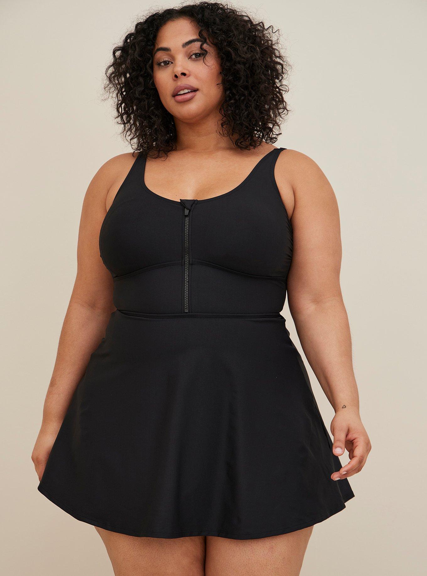 Plus Size - Corset Shape Mid Length Swim Dress - Black - Torrid