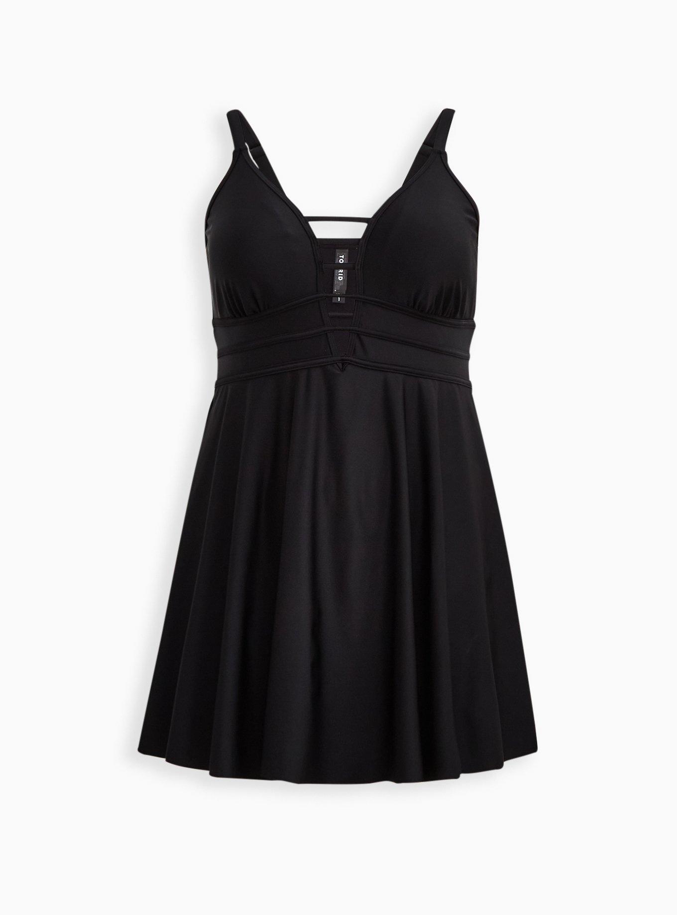 Strappy Plunge Long Length Swim Dress - Black, DEEP BLACK, hi-res