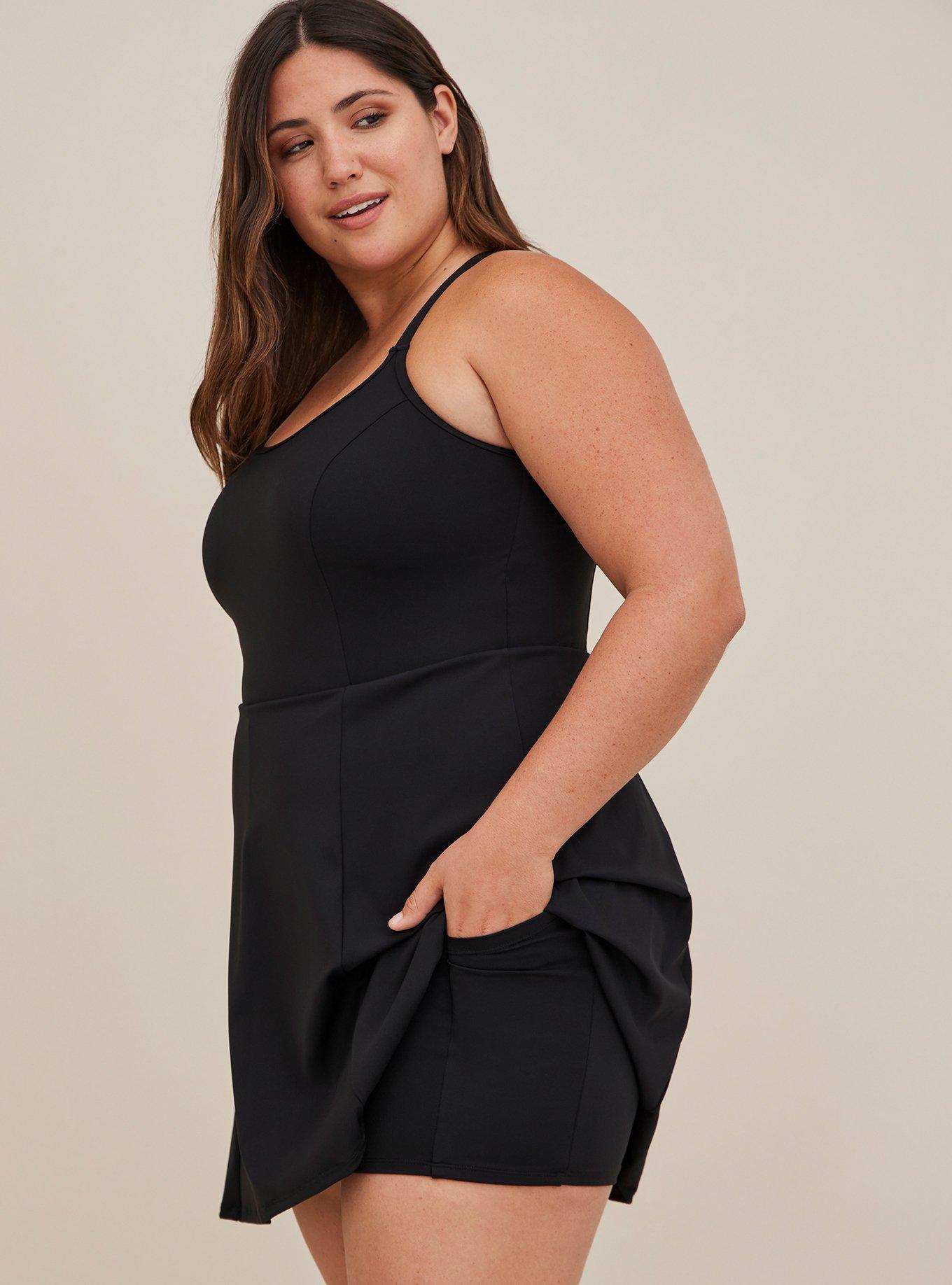 Plus Size - Active Swim Dress with Shorts Underneath - Matte Black - Torrid