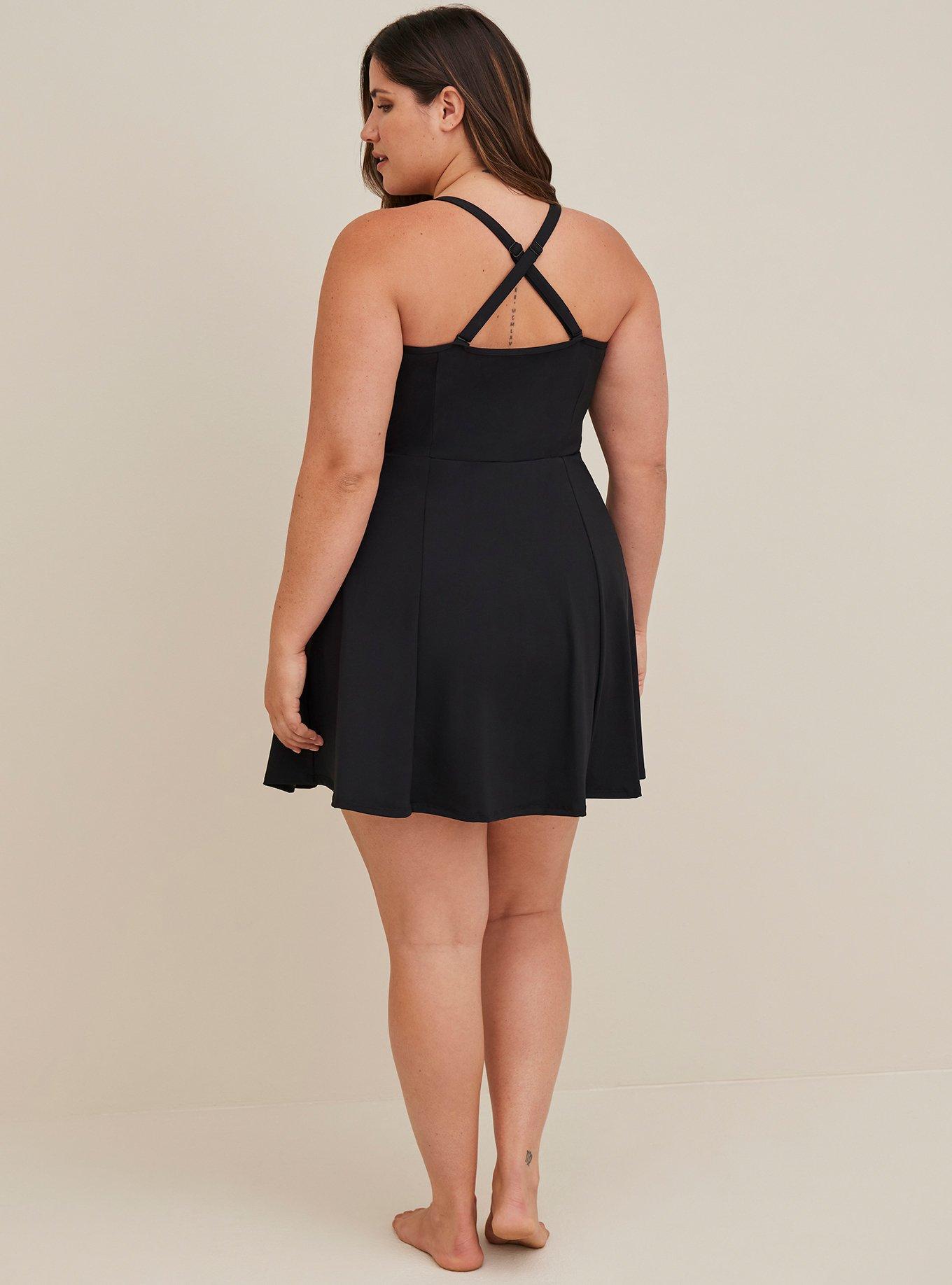 Plus Size - Active Swim Dress with Shorts Underneath - Matte Black