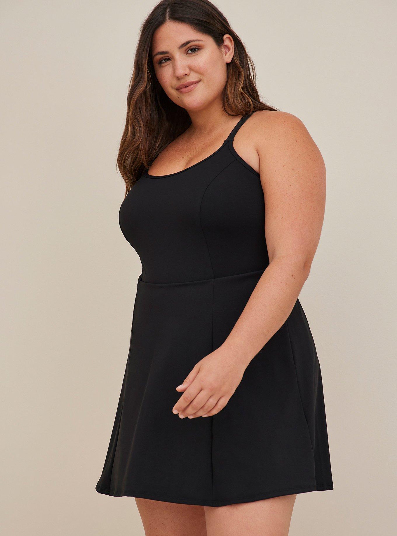 Plus Size - Active Swim Dress with Shorts Underneath - Matte Black - Torrid