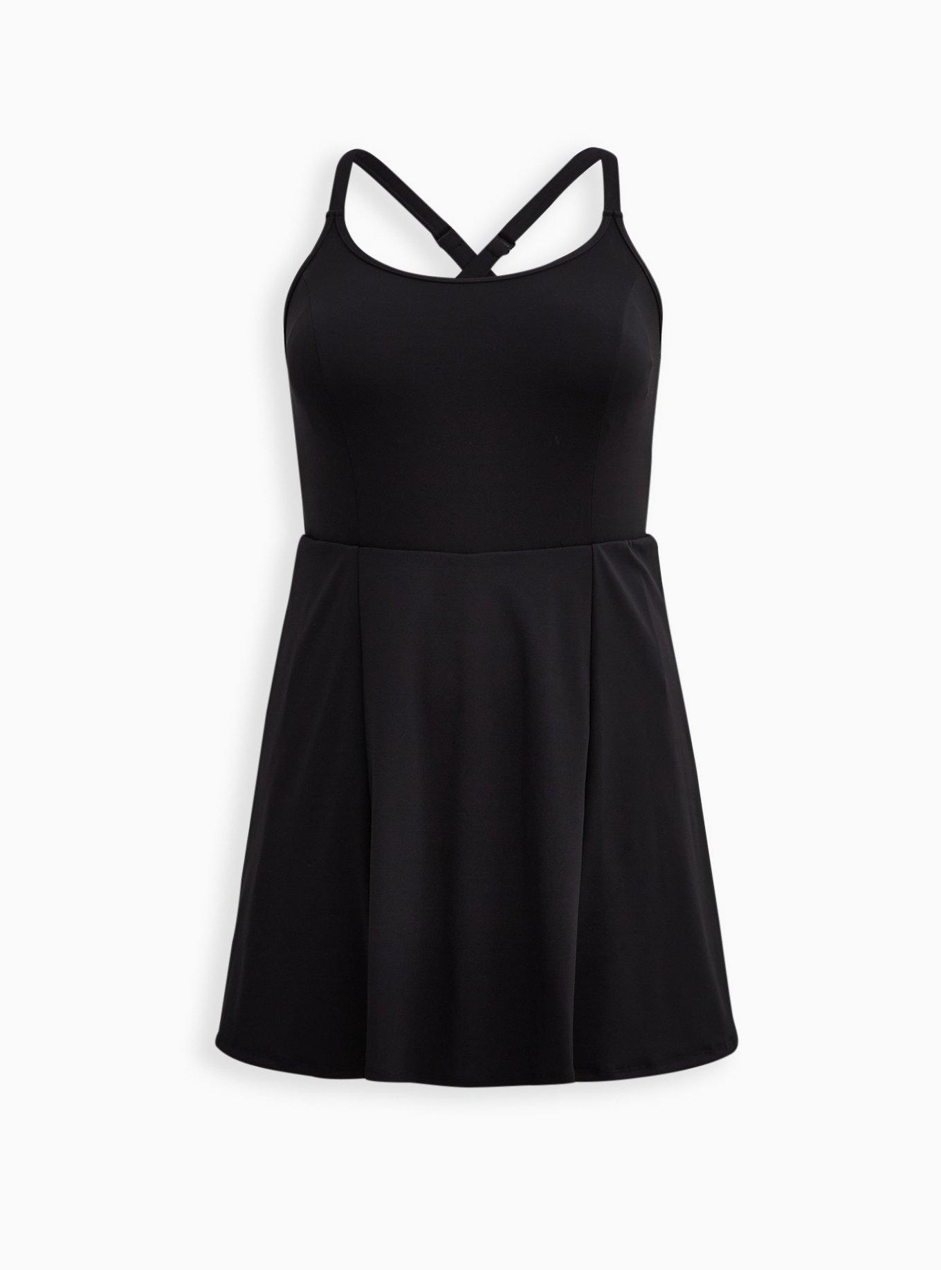 Plus Size - Active Swim Dress with Shorts Underneath - Matte Black