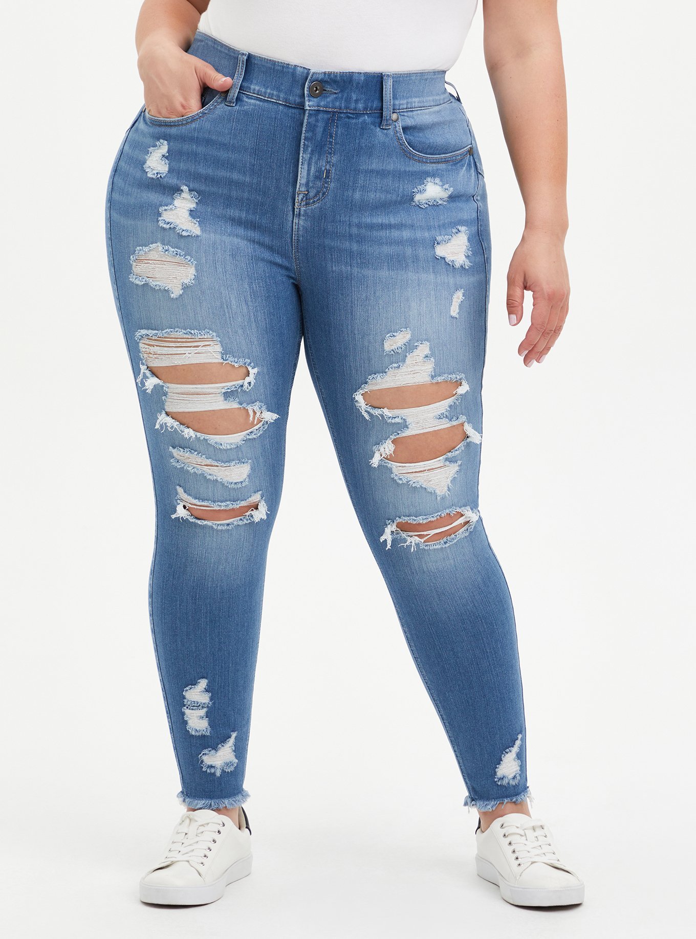 Plus Size - Bombshell Skinny Premium Stretch High-Rise Destructed Jean ...