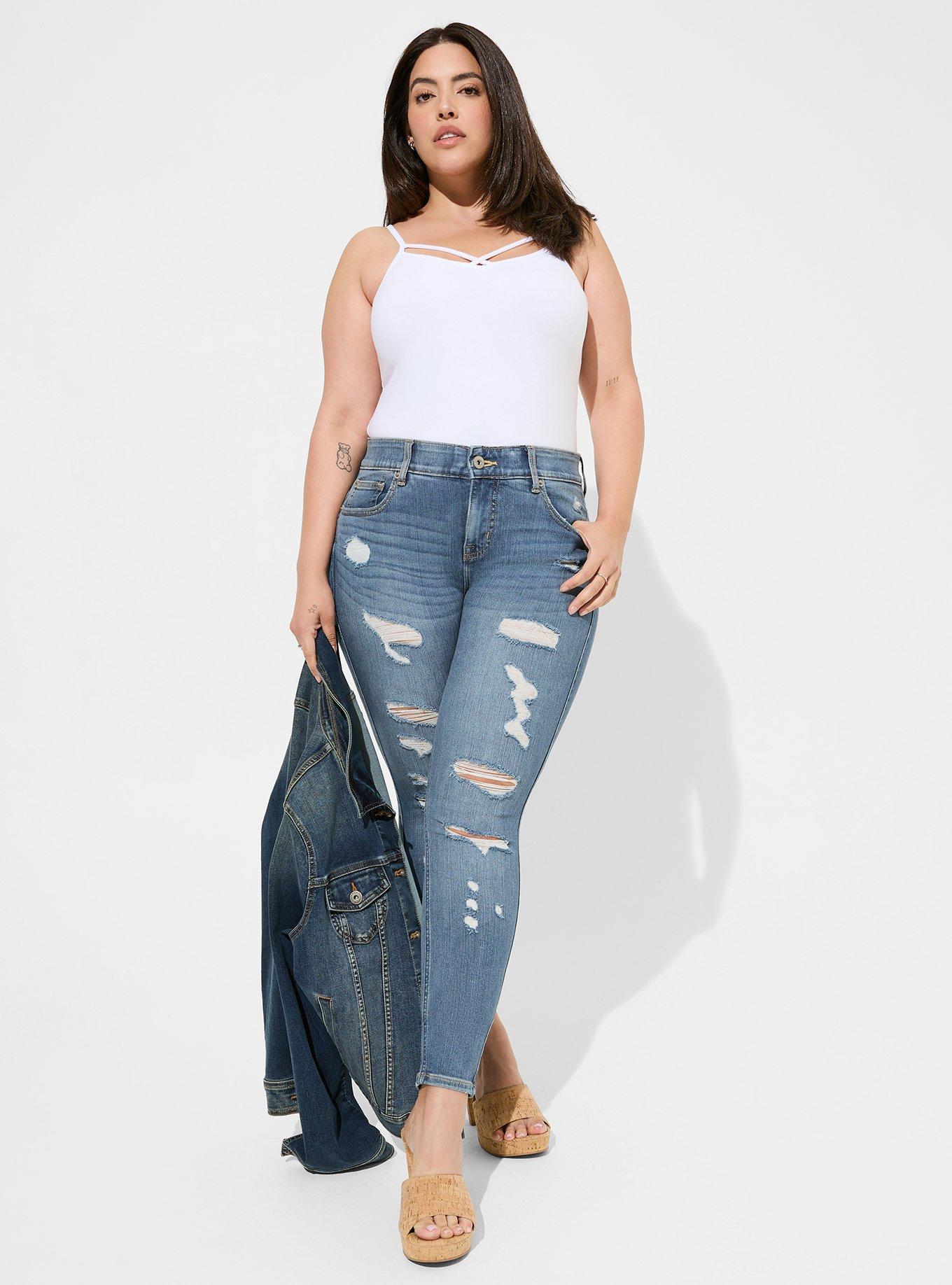 Plus Size - Bombshell Skinny Premium Stretch High-Rise Destructed Jean -  Torrid