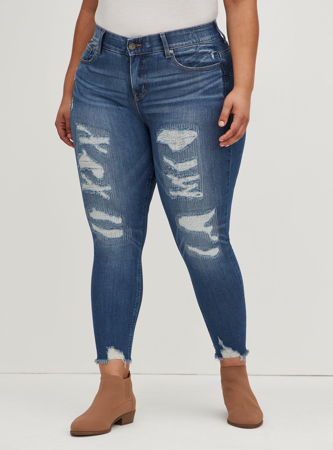 Torrid Blue Distressed Denim Sky High Skinny Jeans Women Plus Size 16 -  beyond exchange