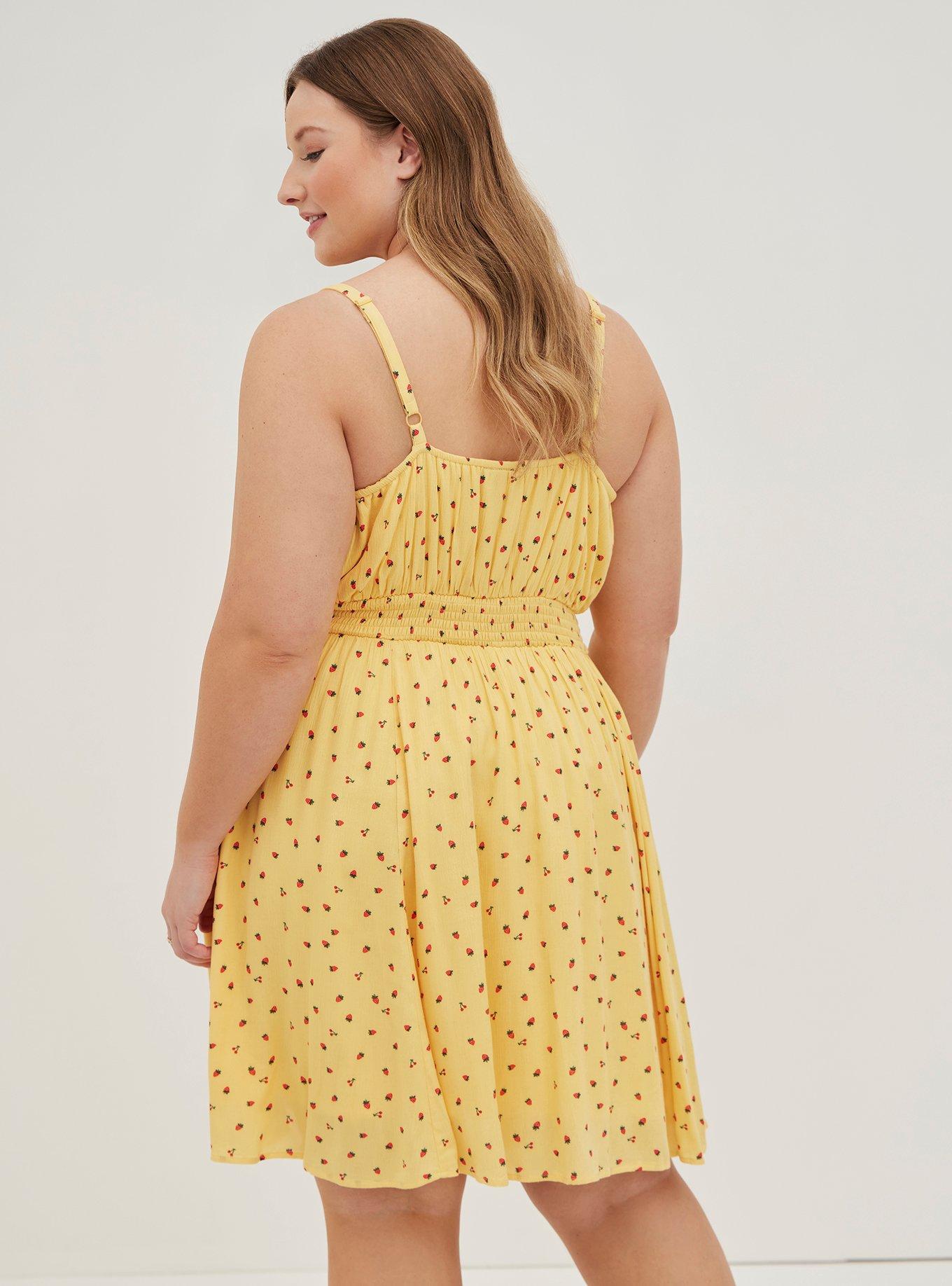 Plus Size Mini Gauze Smocked Waist Dress, STRAWBERRIES YELLOW, alternate