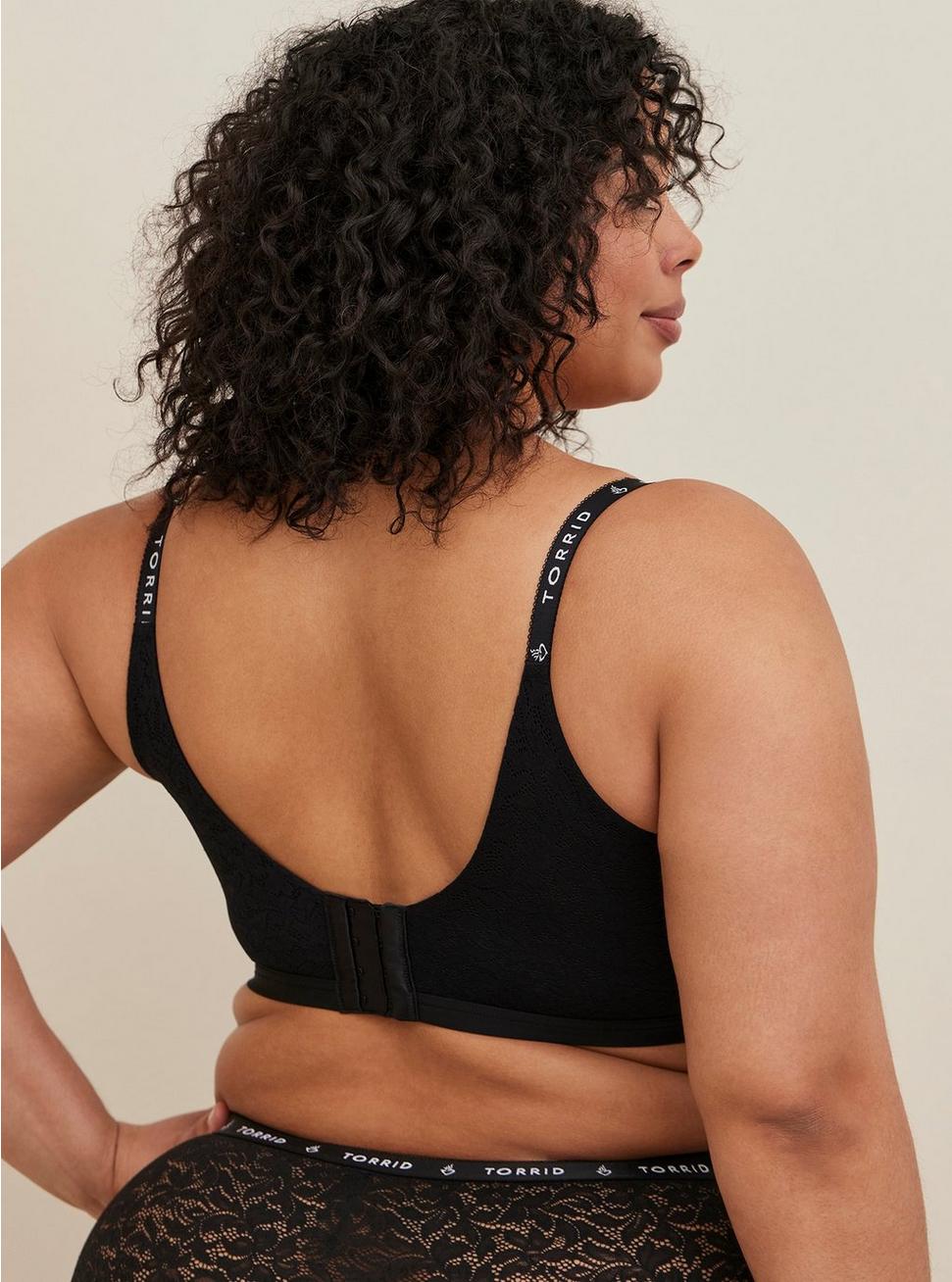 Wire-Free Lightly Lined Lace Logo Longline 360° Back Smoothing™ Bra, RICH BLACK, alternate
