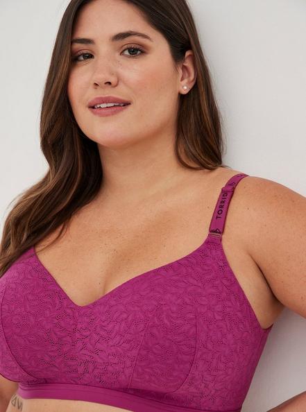 Wire-Free Lightly Lined Lace Logo Longline 360° Back Smoothing™ Bra, BOYSENBERRY, hi-res