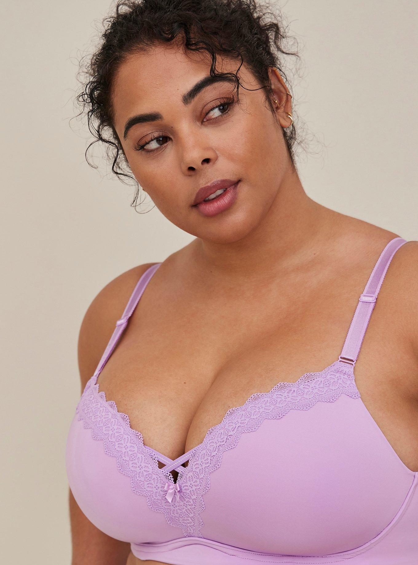 Plus Size - Push-Up Wire-Free Bra - Microfiber & Crochet Purple with 360°  Back Smoothing™ - Torrid