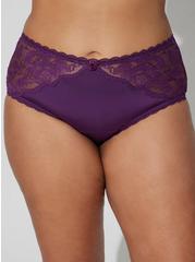 Microfiber And Lace Mid-Rise Hipster Panty, DEEP PURPLE, alternate